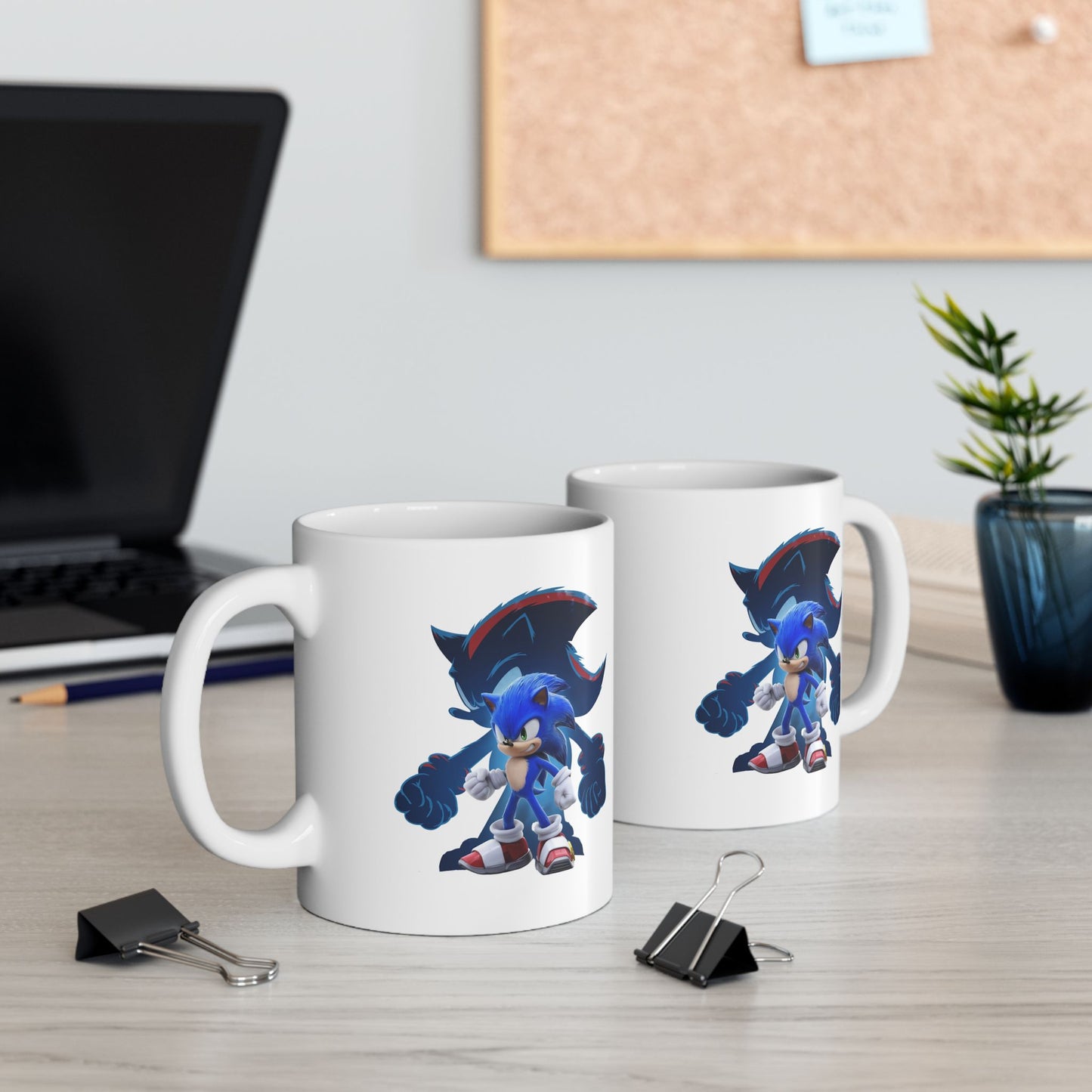 Blue Speed Hero Mug – Epic Gaming Hedgehog Coffee Cup with Dark Rival Silhouette – Video Game Inspired Gift for Fans & Collectors
