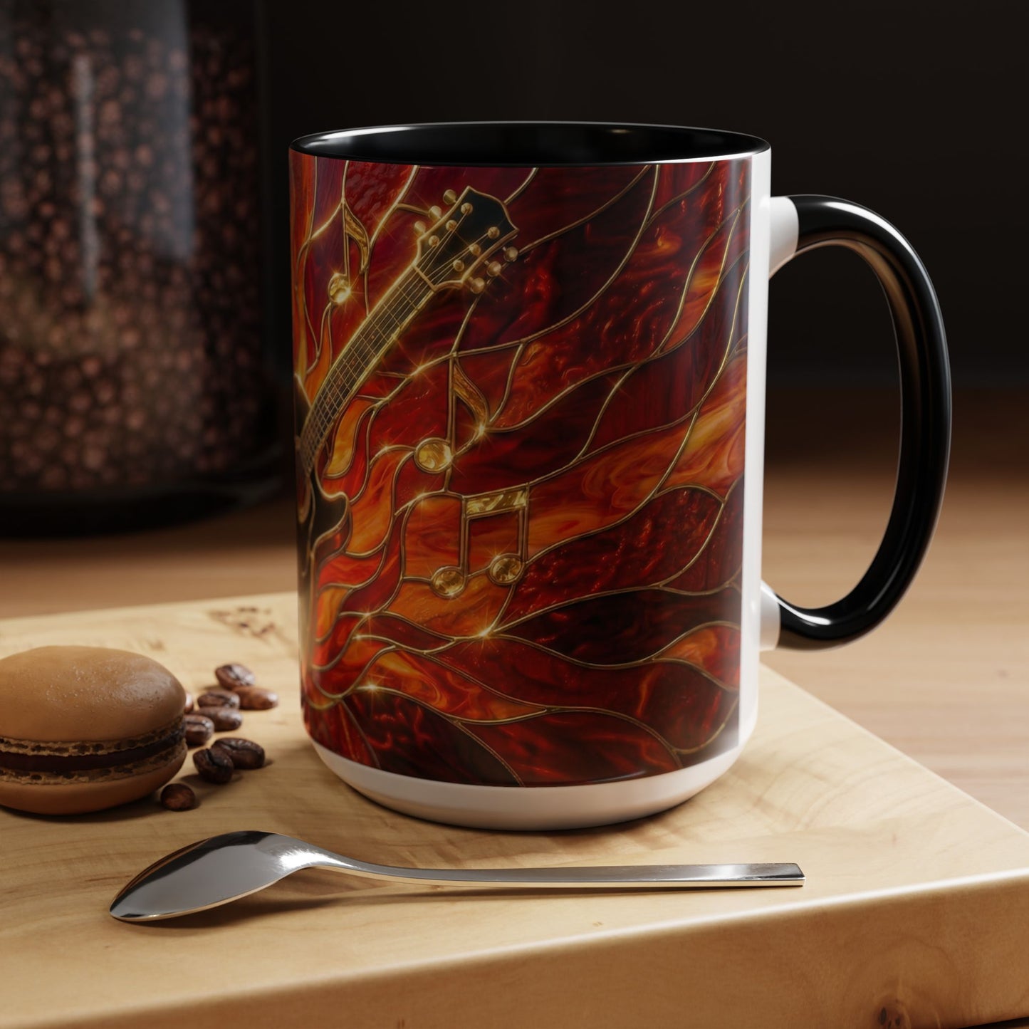 Stained Glass Guitar Mug, Fire Guitar Coffee Mug, Music Lover Gift Mug, Rock Guitar Art Cup, Musician Gift Mug, Guitar Lover Cup