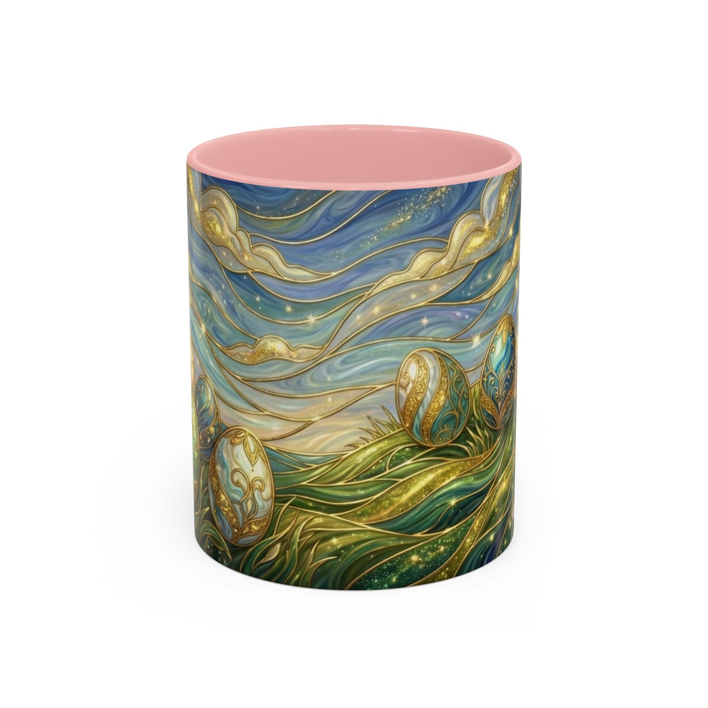 Stained Glass Easter Egg Mug, Magical Spring Floral Coffee Cup, Art Nouveau Fantasy Teacup, Elegant Celestial Starry Sky Mug Gift Idea