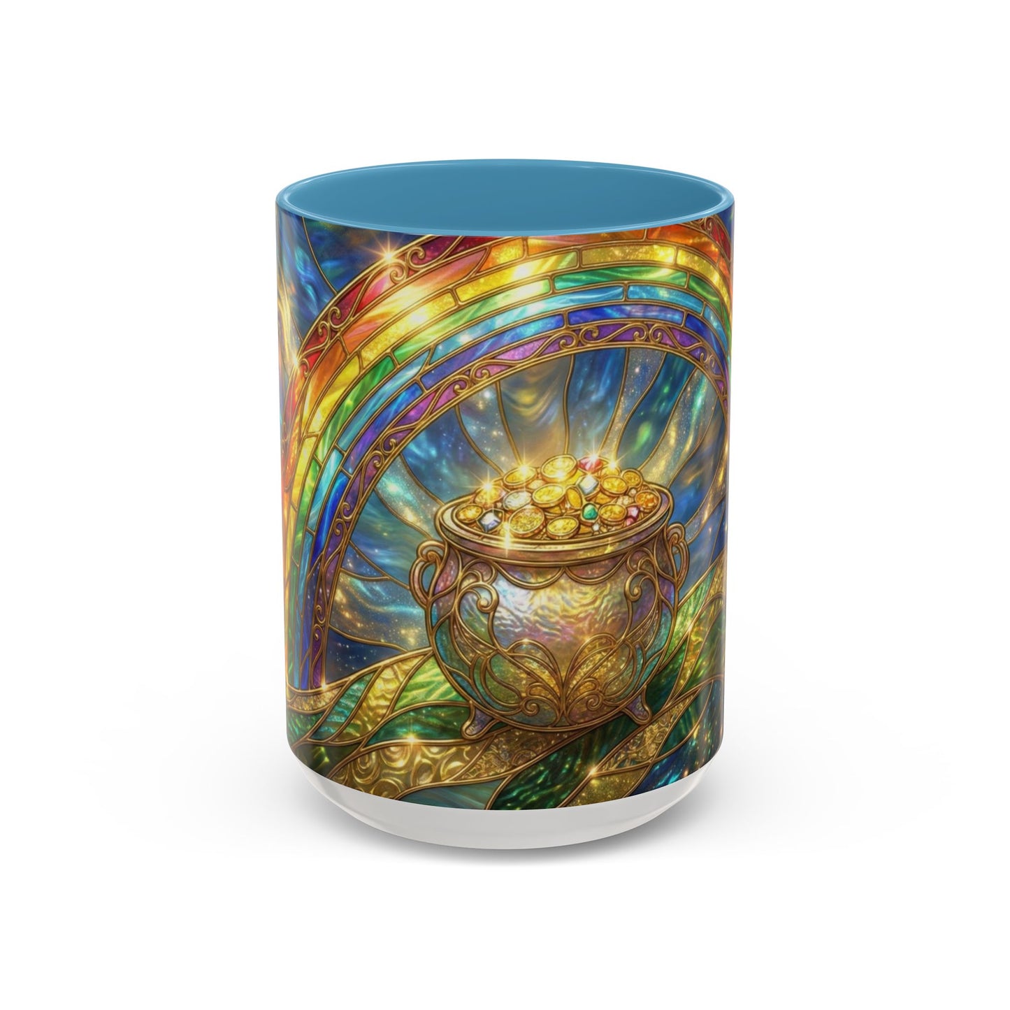 Stained Glass Pot of Gold Mug, Rainbow Coffee Cup, St Patricks Day Gift, Magical Fantasy Tea Mug, Celestial Drinkware, Lucky Irish Gift