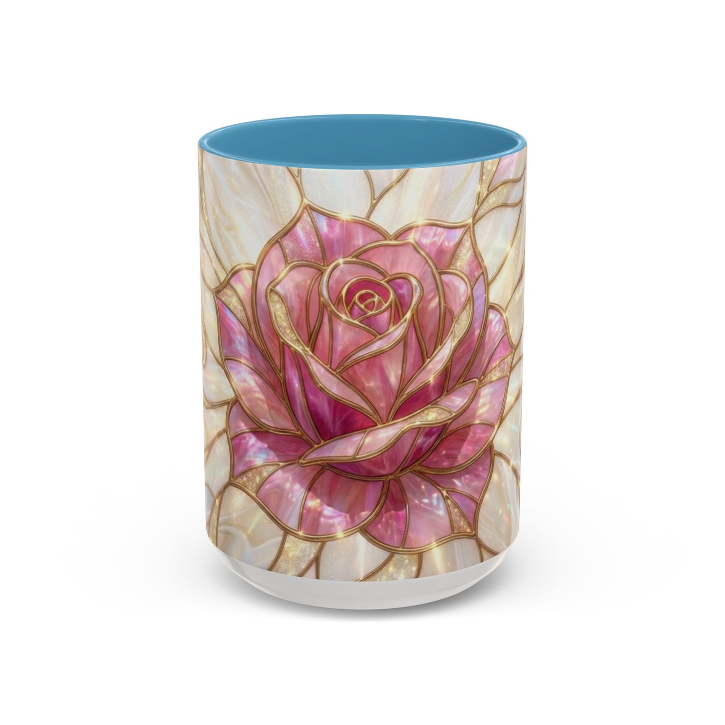 Pink Rose Stained Glass Mug, Gold Floral Coffee Cup, Romantic Flower Tea Cup, Gardener Gift For Mom, Botanical Art, Wife Birthday Gift