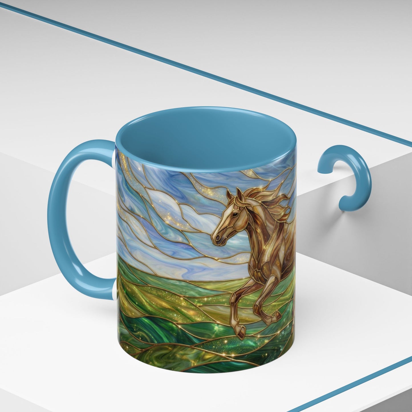 Stained Glass Horse Mug, Horse Coffee Mug, Running Horse Cup, Equestrian Gift Mug, Nature Art Mug, Horse Lover Gift