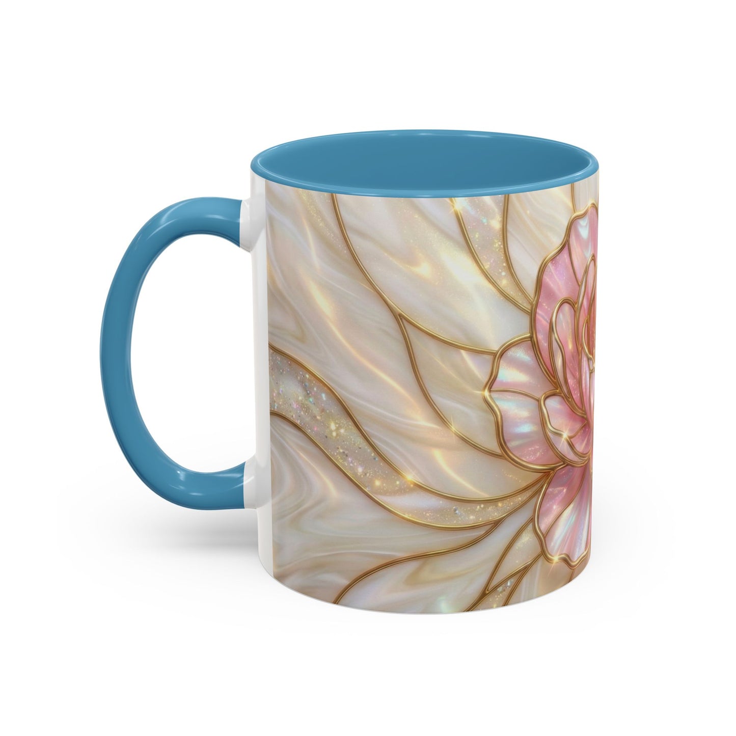 Pink Peony Stained Glass Mug, Gold Floral Coffee Cup, Elegant Flower Gift For Her, Fairycore Tea Cup, Mothers Day Present, Pearl Art Decor