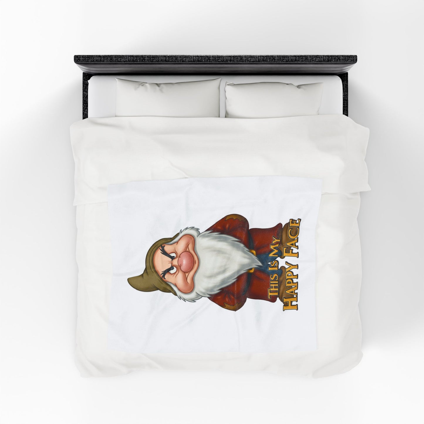 Funny Velveteen Plush Blanket with a Grumpy Dwarf - "This is My Happy Face"