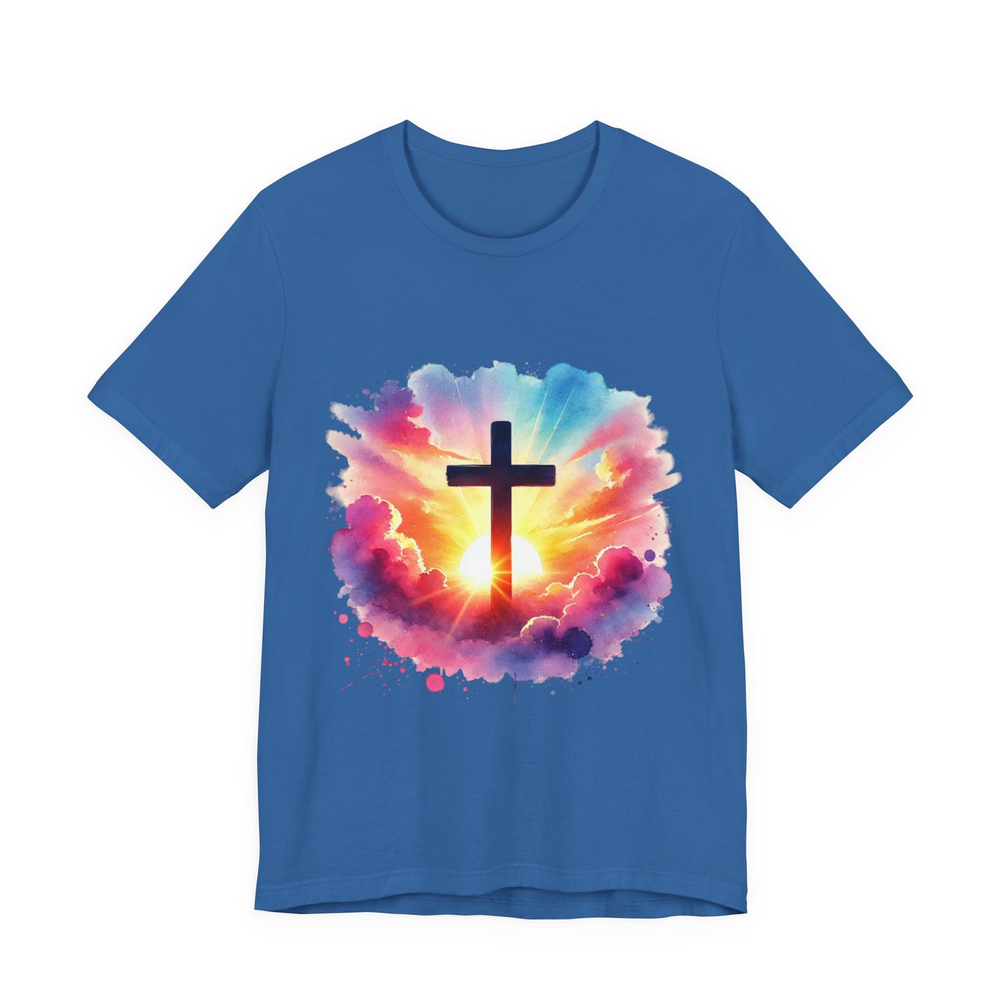 Faith Cross Sunburst Christian Tee | Inspirational Christian T-Shirt | Colorful Sunrise Cross Shirt | Faith Gifts for Women Men
