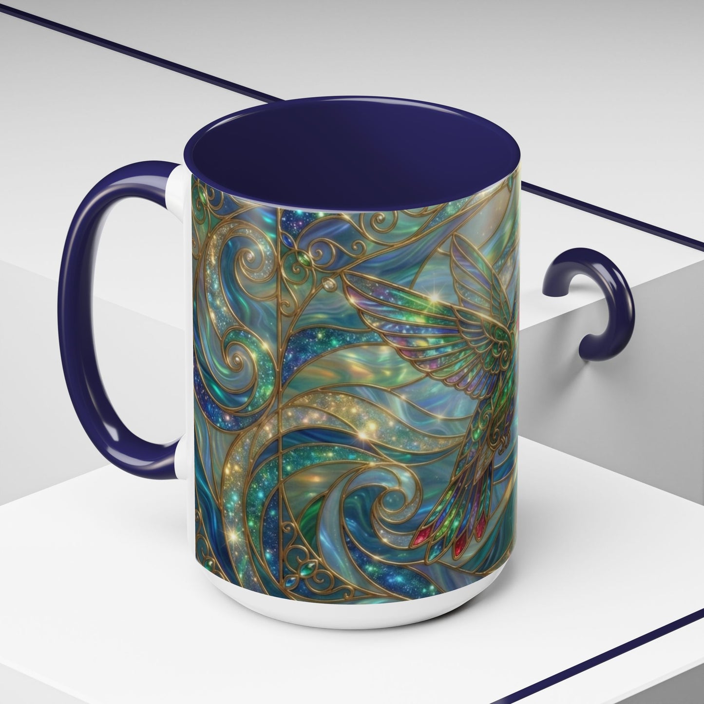 Hummingbird Stained Glass Mug, Colorful Art Coffee Mug, Bird Lover Gift, Nature Inspired Ceramic Mug, Tea Cup