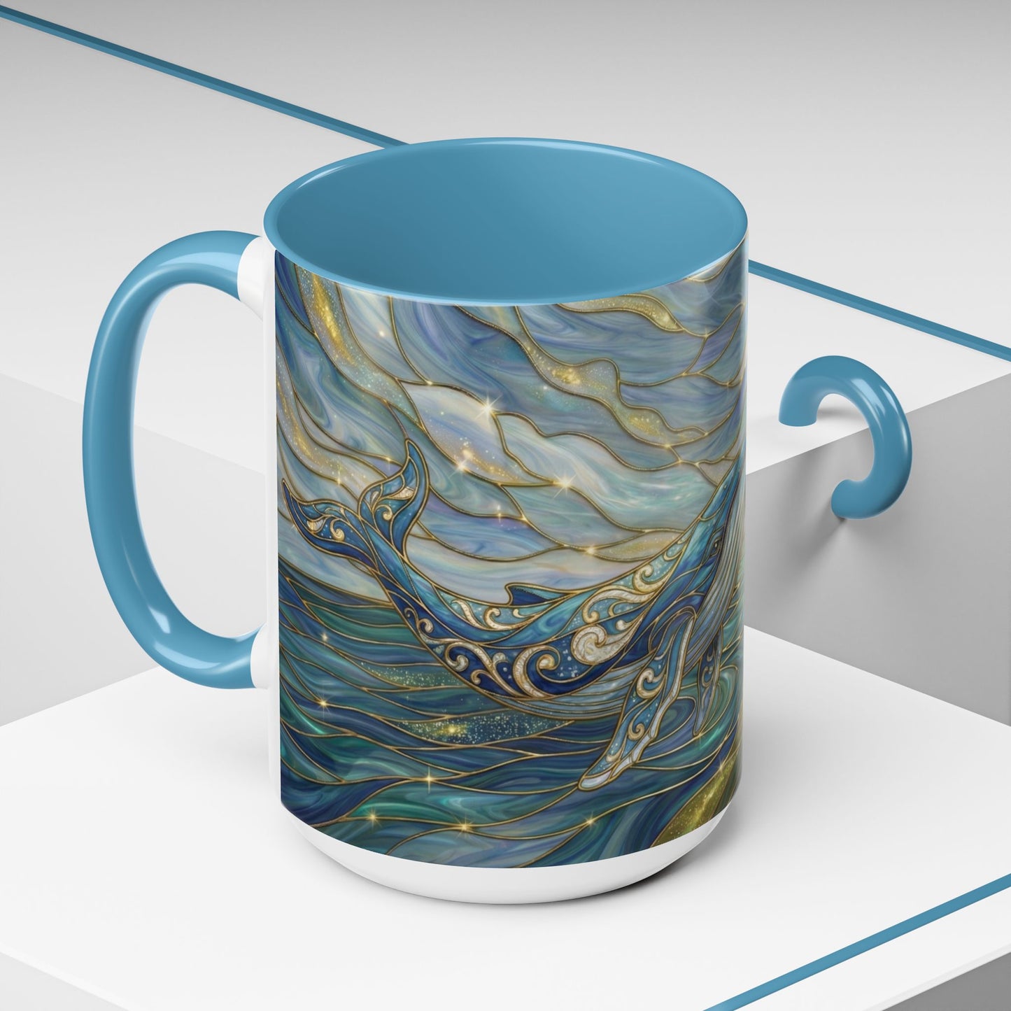 Whimsical Whale & Giraffe Accent Coffee Mug — Artistic Ocean-Sky Illustration (11/15oz)