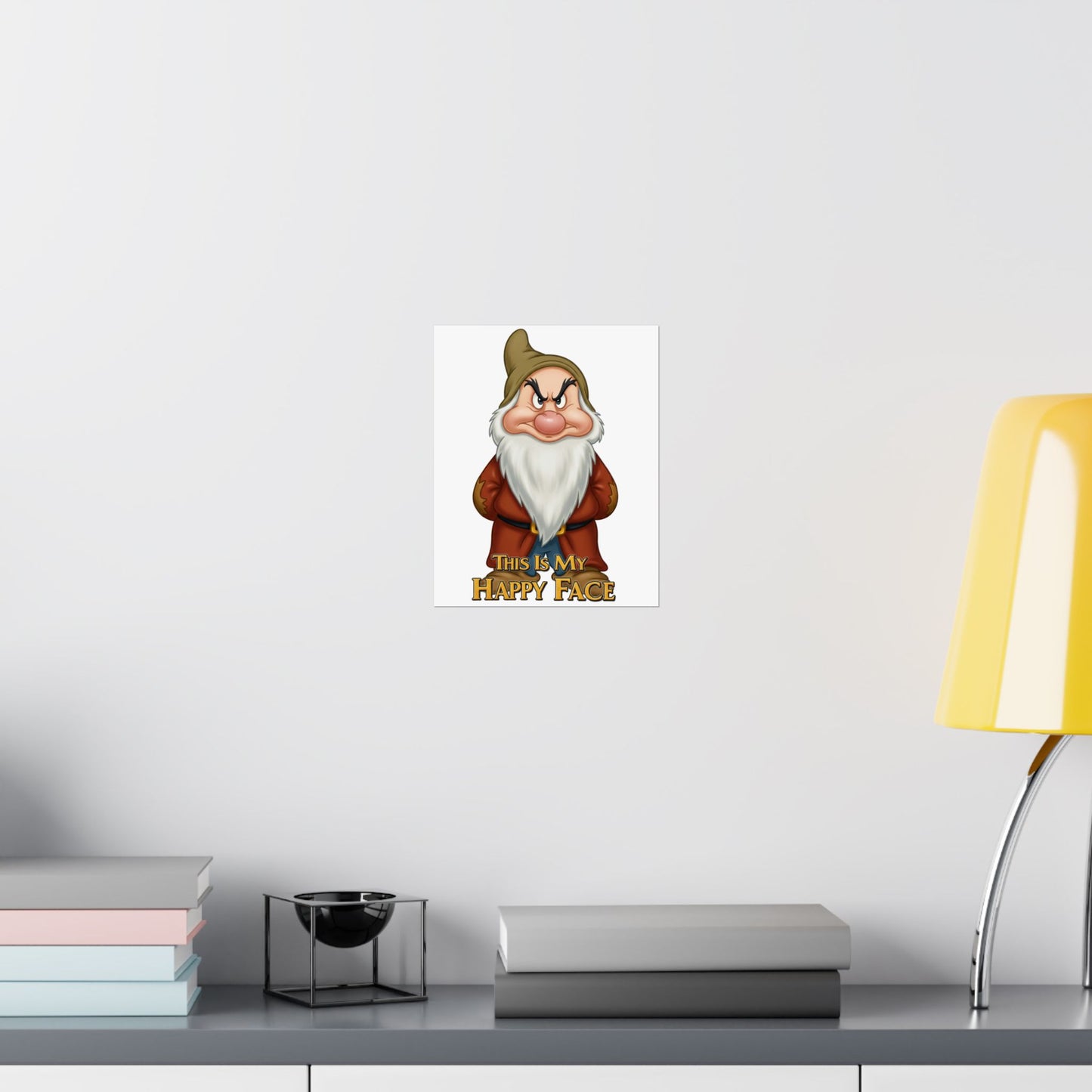 Funny Grumpy Dwarf Poster - "This Is My Happy Face" - Matte Vertical Wall Art