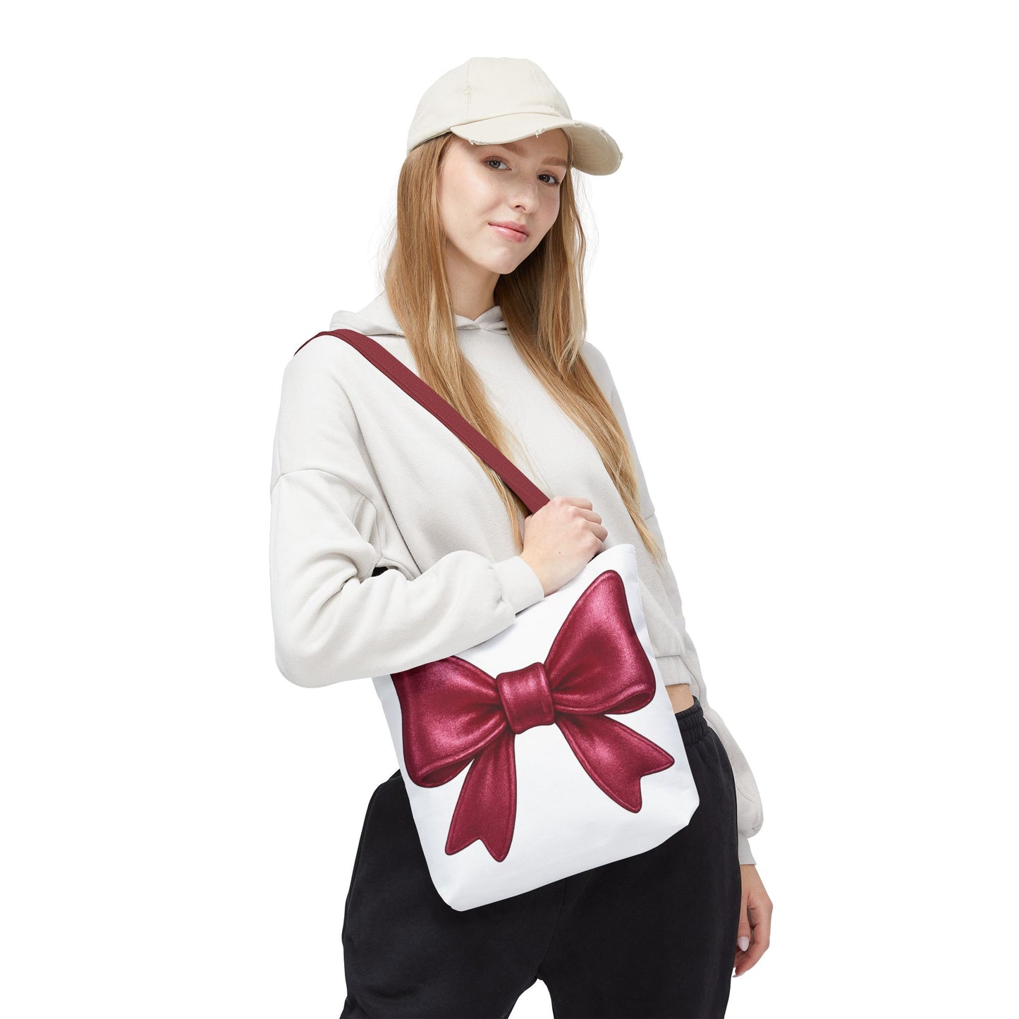 Chic Red Bow Tote Bag – Cute Girly Gift for Her, Fashionable White Bag with Red Handles, Kawaii Aesthetic Purse, Everyday Style