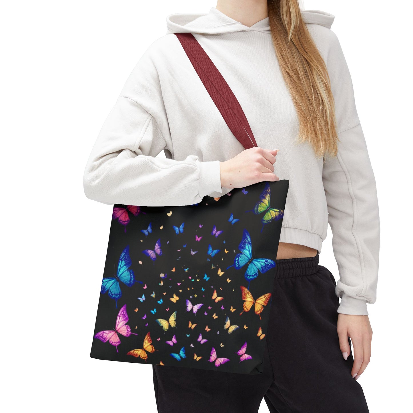 Butterfly Swarm Tote Bag – Colorful Rainbow Butterfly Tote, Aesthetic Canvas Bag, Nature-Inspired Gift, Magical Reusable Eco Purse