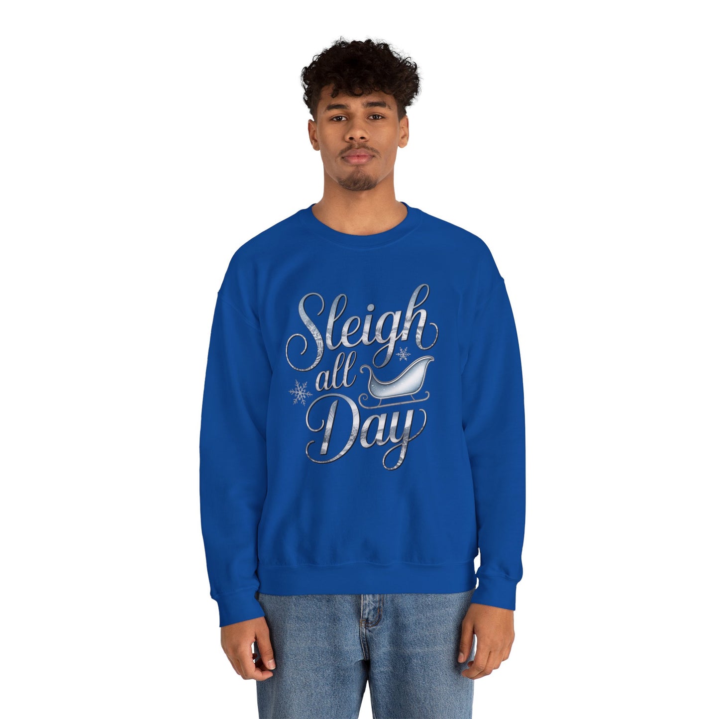 Sleigh All Day Christmas Sweatshirt, Funny Holiday Sweater, Cozy Unisex Crewneck, Cute Festive Winter Gift For Friends And Family