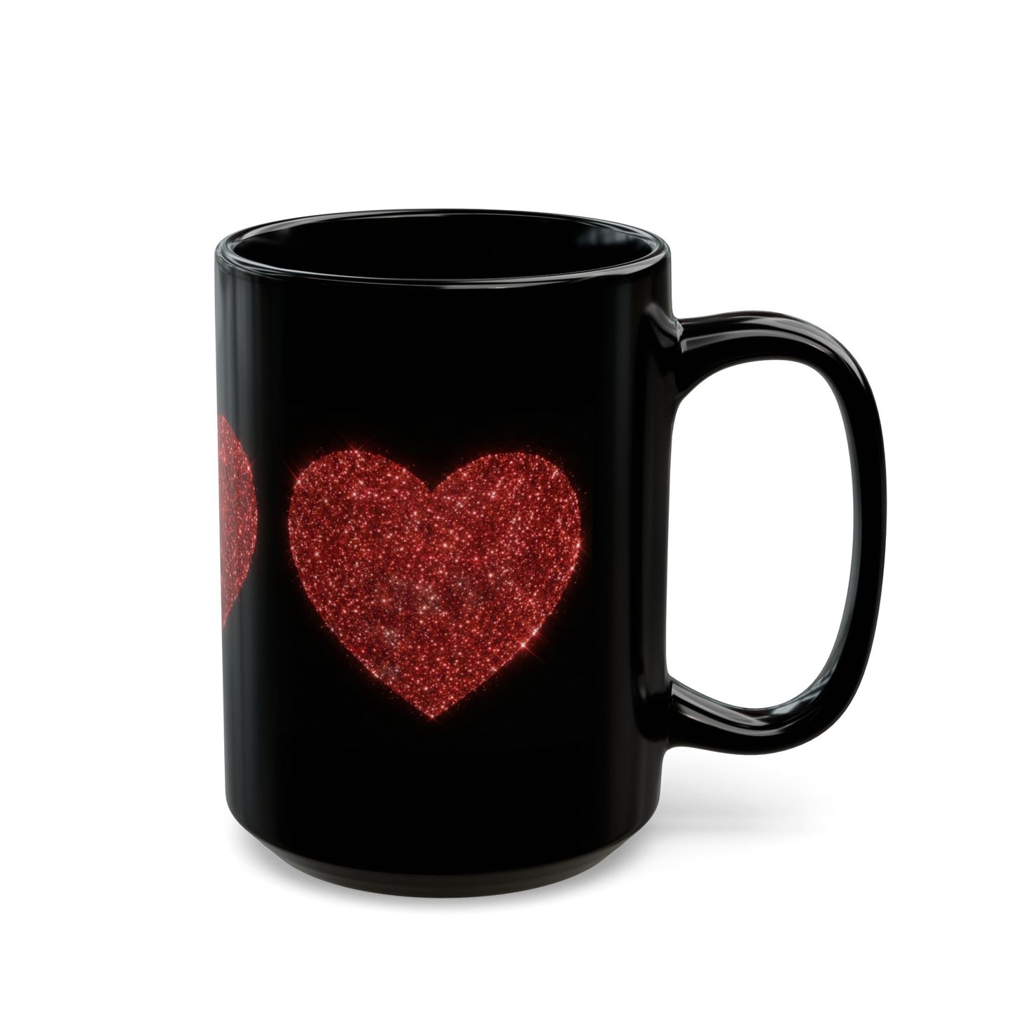 Glitter Heart Mug, Red Sparkle Heart Coffee Cup, Black Valentine Mug, Love Gift For Her Him, Romantic Coffee Mug