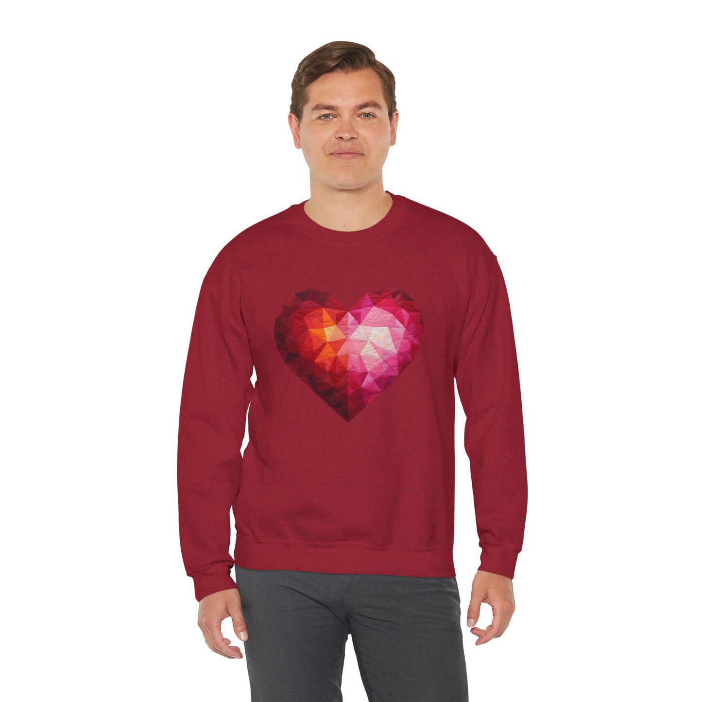 Faux Patchwork Heart Sweatshirt, Geometric Heart Sweater, Cute Valentines Sweatshirt, Cozy Pink Heart Crewneck, Winter Heart Pullover