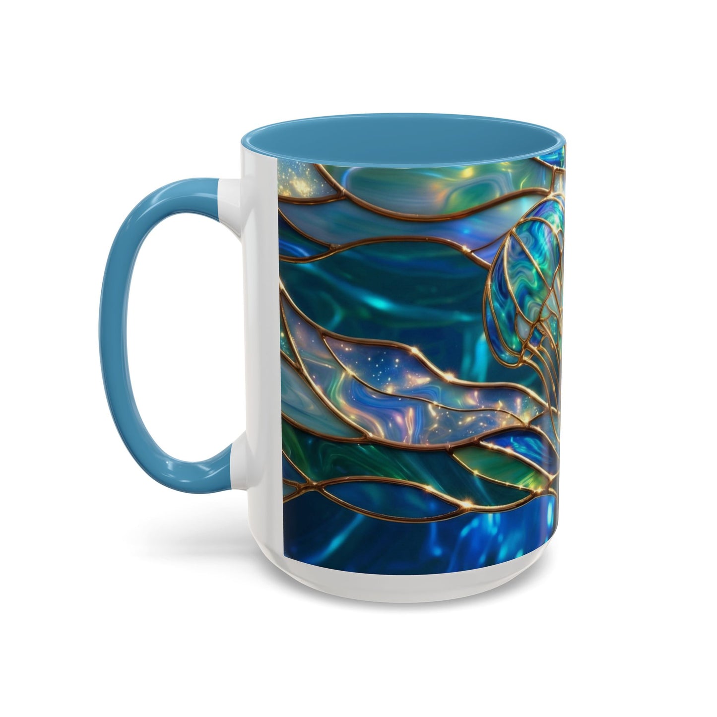 Stained Glass Jellyfish Mug, Ocean Art Coffee Cup, Nautical Sea Life Mug, Blue Teal Gold Glass Style Mug, Gift For Ocean Lovers Decor