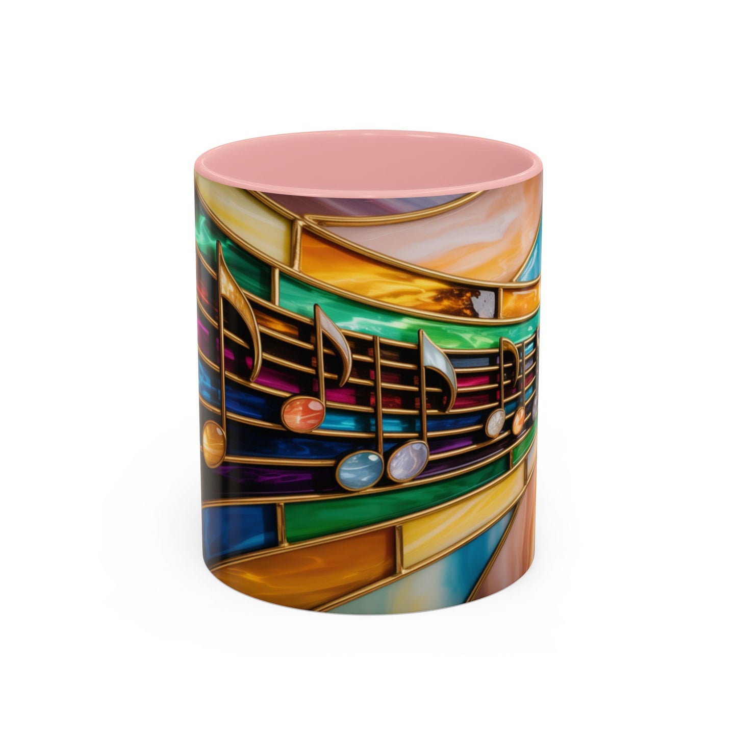 Stained glass music mug, musical notes coffee cup, colorful musician gift mug, music lover present, treble clef art mug, music teacher gift