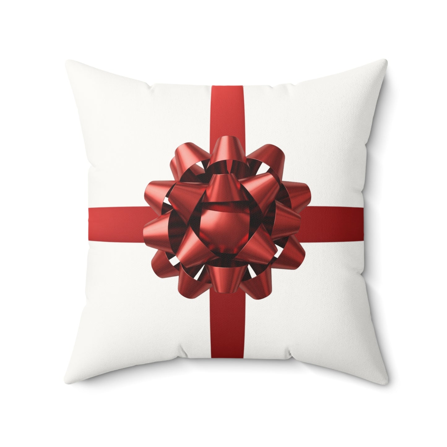 Holiday Gift Bow Throw Pillow, Christmas Present Inspired Cushion, Festive Red Ribbon Pillow, Holiday Home Decor, Winter Sofa Accent