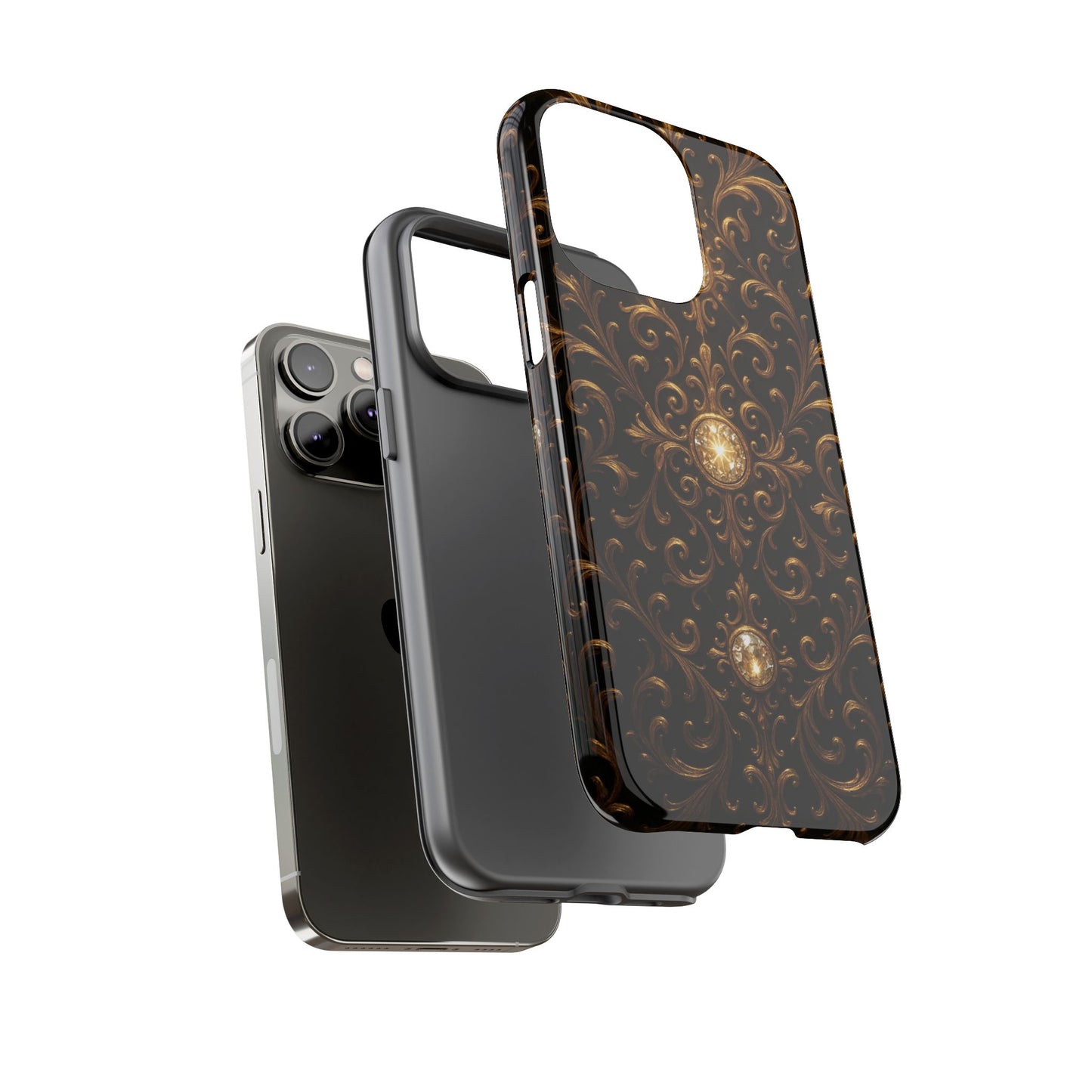 Baroque iPhone Case – Elegant Gold Floral Scroll Design for iPhone 16, 15, 14, 13, Pro Max & More