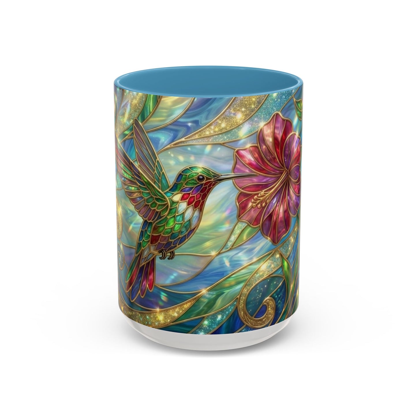 Stained Glass Hummingbird Mug, Colorful Floral Coffee Cup, Bird And Flower Art Mug, Nature Lover Gift, Artistic Garden Mug, Unique Gift
