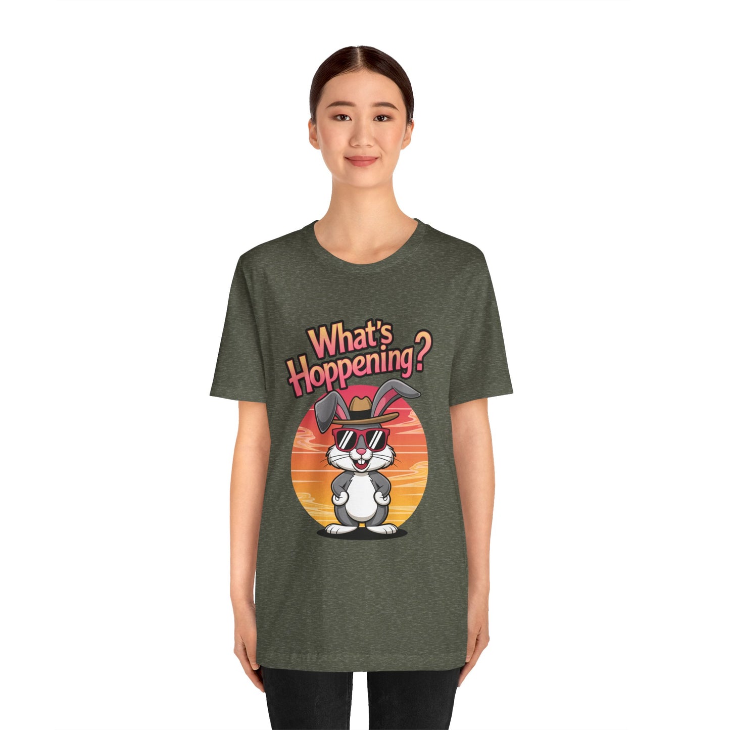 What’s Hoppening Funny Bunny Shirt – Cute Rabbit Pun T-Shirt – Sunset Graphic Tee for Animal Lovers, Easter, and Pun Enthusiasts