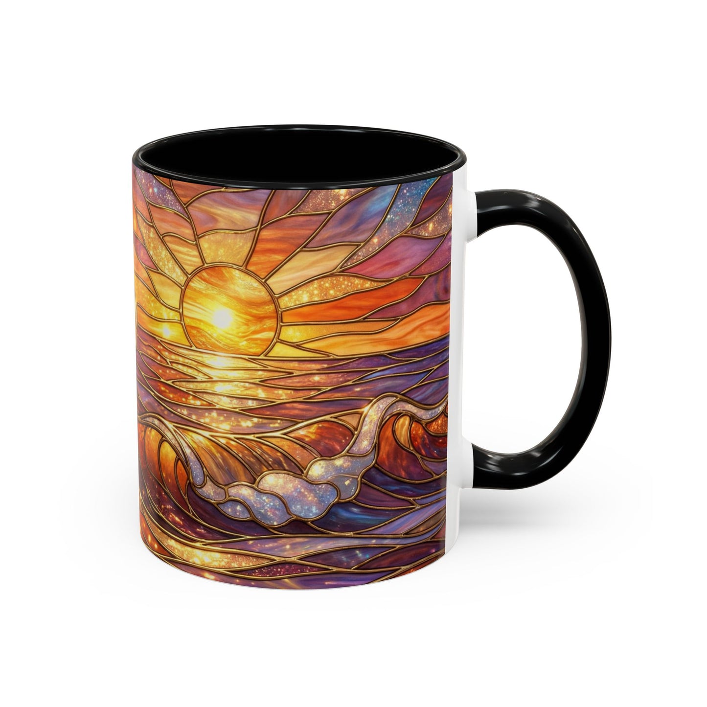 Stained Glass Wave Mug, Ocean Sunset Coffee Cup, Vibrant Beach Art, Sea Lover Gift, Mosaic Tea Cup, Summer Kitchen Decor, Nature Drinkware