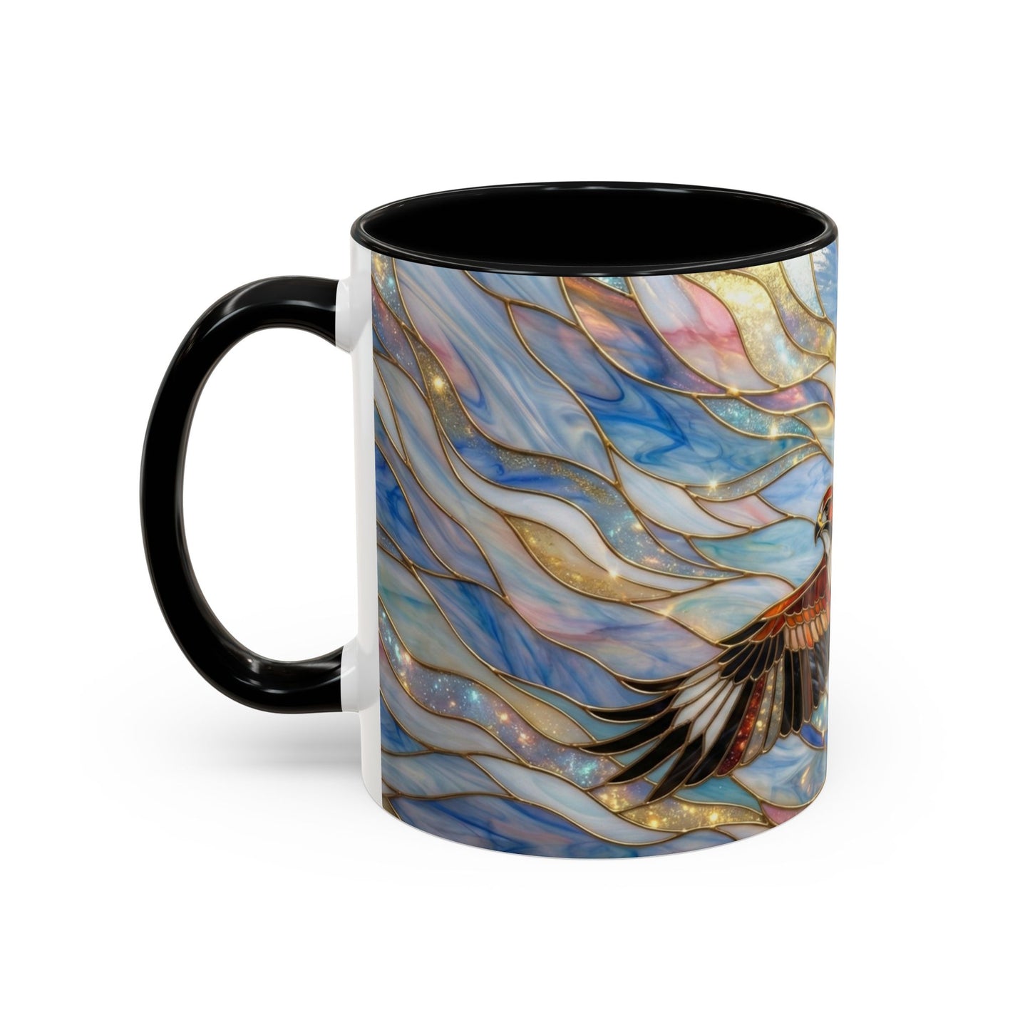 Hawk Coffee Mug, Stained Glass Hawk Mug, Bird of Prey Art Mug, Nature Lover Gift, Unique Ceramic Coffee Cup, 11oz 15oz Wildlife Mug