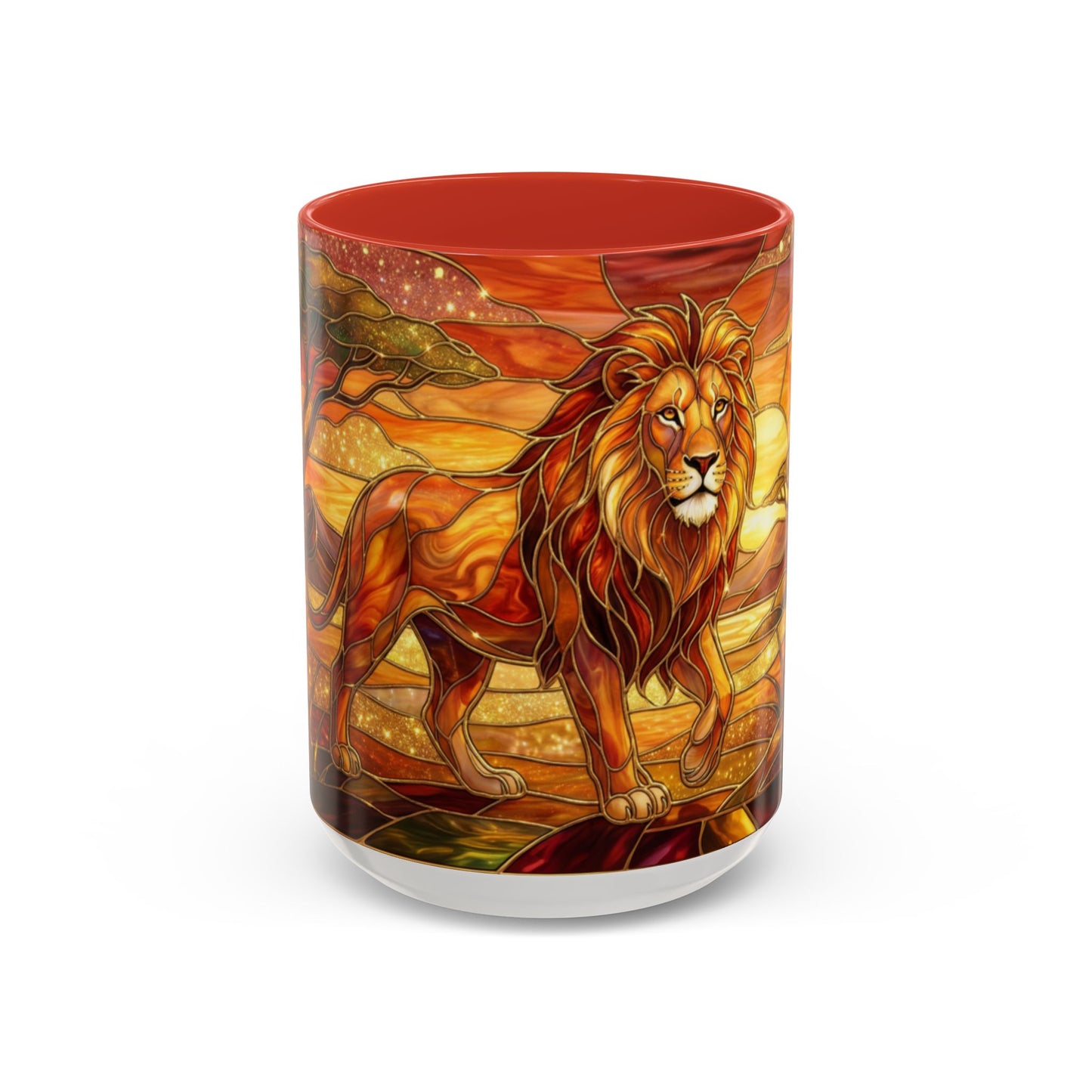 Stained Glass Lion Mug, Majestic Lion Coffee Cup, African Sunset Art Mug, Safari Wildlife Gift, Colorful Lion Lover Ceramic Mug
