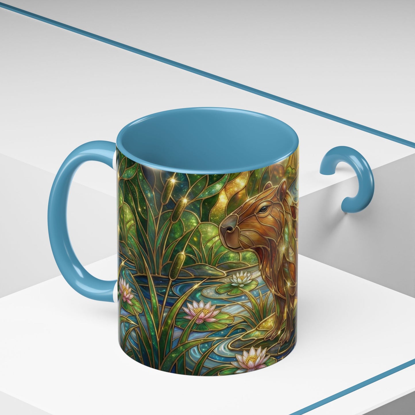 Capybara Coffee Mug, Stained Glass Capybara Art Mug, Cute Animal Lover Gift, Nature Inspired Ceramic Coffee Cup, Unique Wildlife Mug, 11oz 15oz