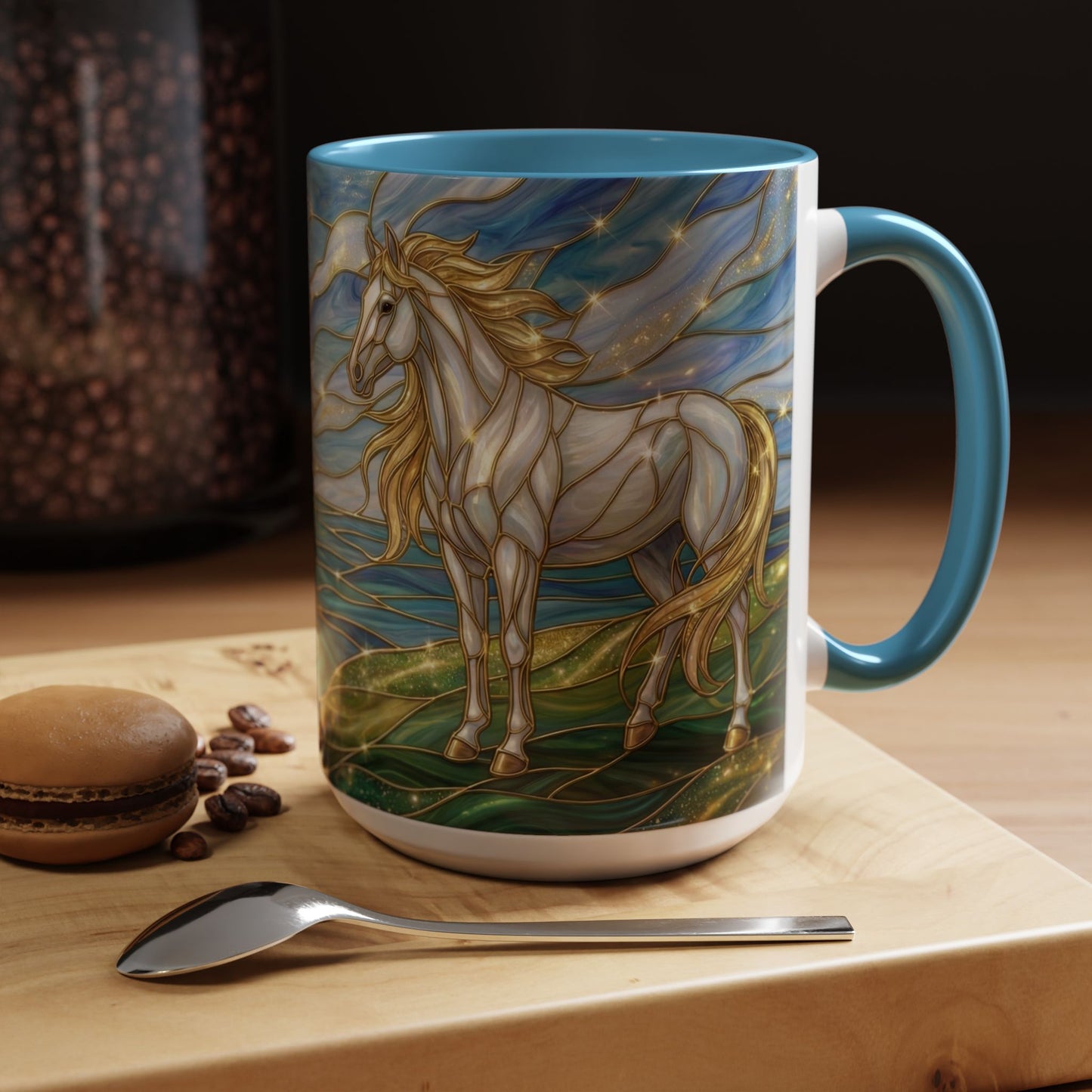 Swan And Horse Coffee Mug, Stained Glass Fantasy Art Mug, Elegant Animal Coffee Cup, Mythical Nature Gift, 11oz 15oz Ceramic Mug