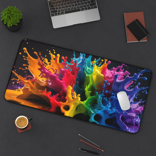 Color Splash Desk Mat – Vibrant Rainbow Paint Splash Mouse Pad, Large Non-Slip Gaming Mat, Artistic Desk Pad, Creative Office Decor