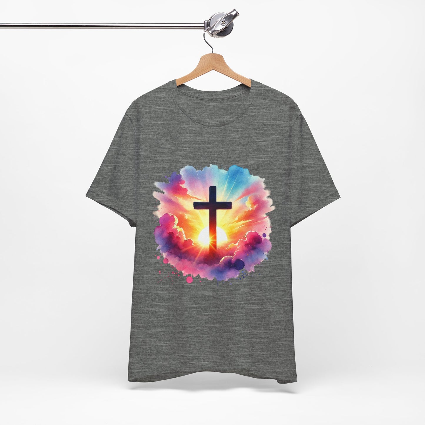 Faith Cross Sunburst Christian Tee | Inspirational Christian T-Shirt | Colorful Sunrise Cross Shirt | Faith Gifts for Women Men