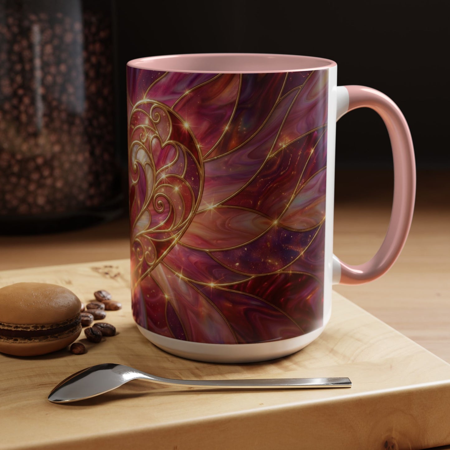 Stained Glass Heart Mug, Romantic Coffee Mug, Valentine Gift Mug, Love Heart Cup, Pink Aesthetic Mug, Anniversary Gift For Her
