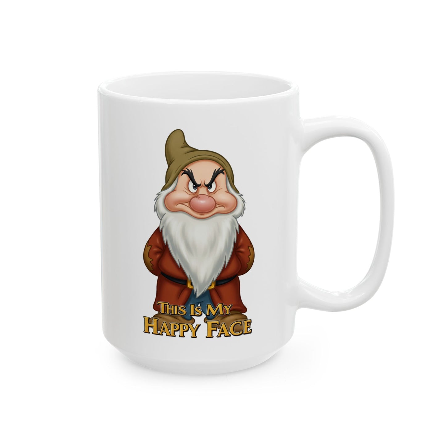 Funny Grumpy Gnome Mug – “This Is My Happy Face” Coffee Cup, Dishwasher Safe Ceramic, Hilarious Gift for Coffee Lovers & Office Humor