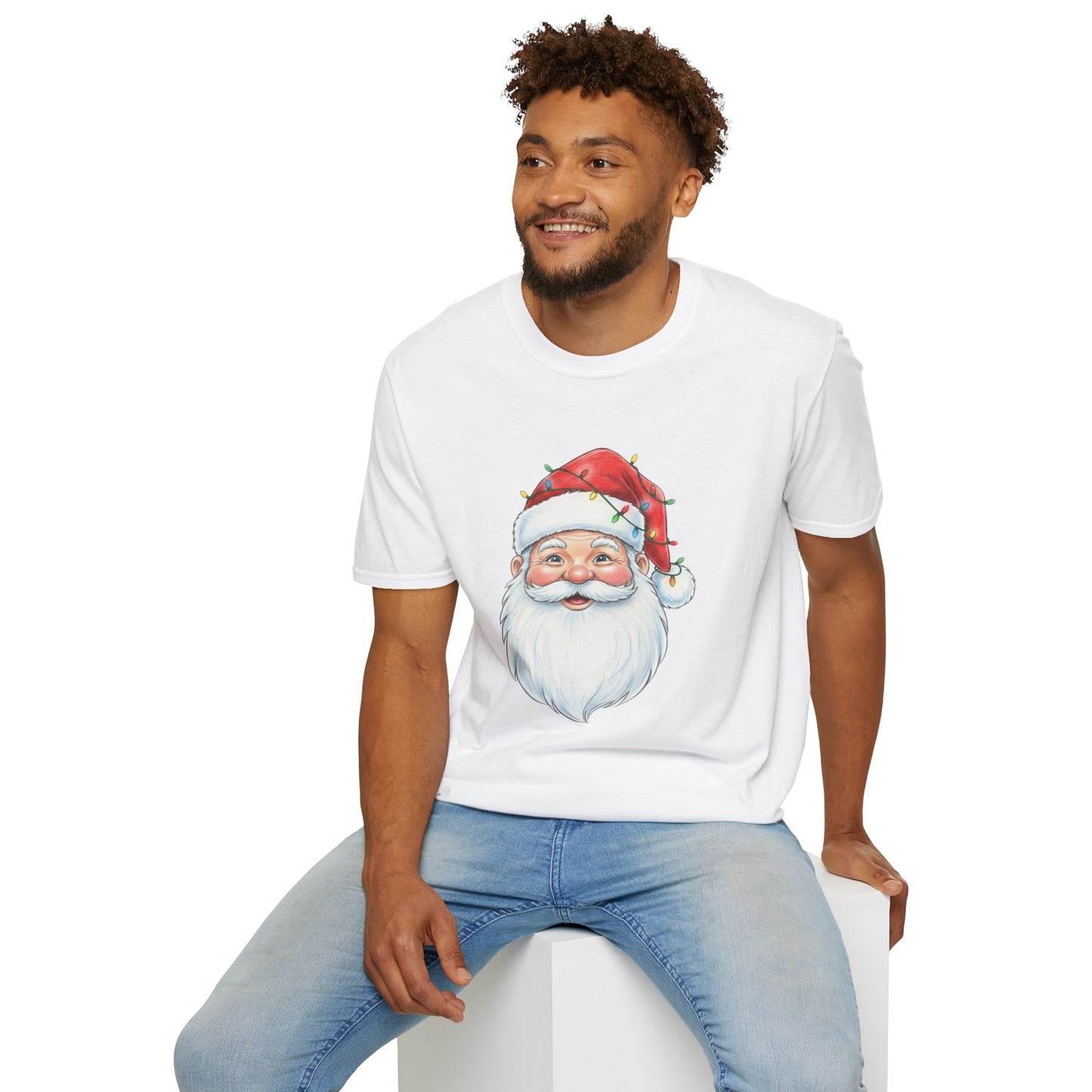 Santa Face Christmas Shirt, Vintage Santa T-Shirt, Santa With Christmas Lights Tee, Cute Christmas Graphic Tee, Holiday Santa Claus Shirt
