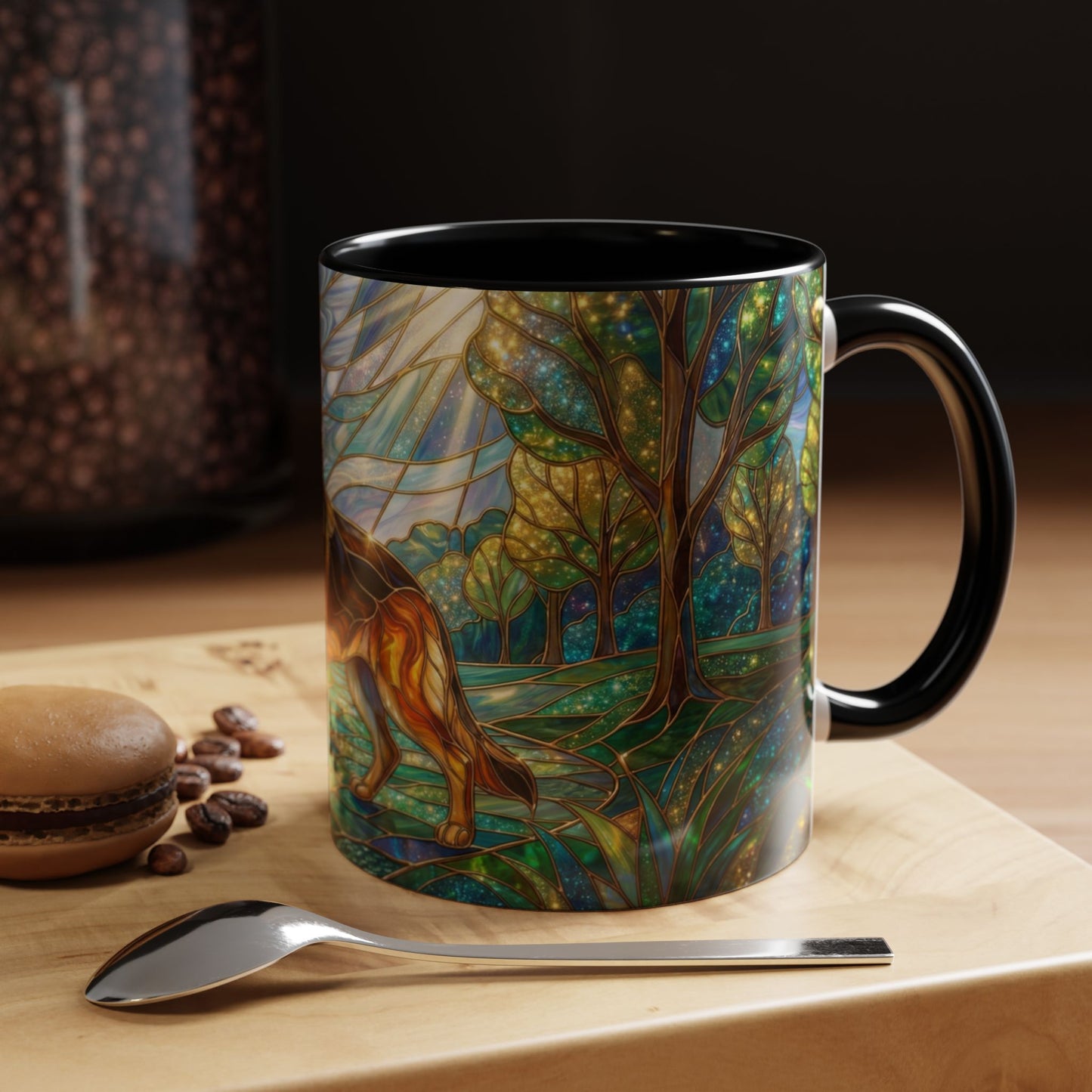 Stained Glass German Shepherd Mug, Dog Lover Coffee Mug, German Shepherd Art Cup, Pet Memorial Gift, Colorful Dog Mug, Nature Art Mug