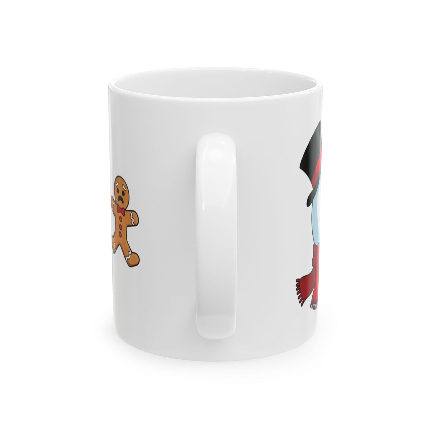 Funny Christmas Mug, Snowman and Gingerbread Mug, Holiday Coffee Cup Gift, Cute Winter Hot Cocoa Mug, Playful Festive Arcade Design