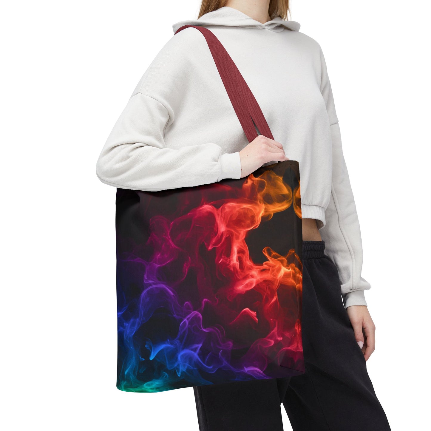 Chromatic Ember Tote Bag, Colorful Smoke Art Design With Red, Blue, And Orange Hues, Abstract Reusable Tote For Artists, Gifts, And Everyday Use