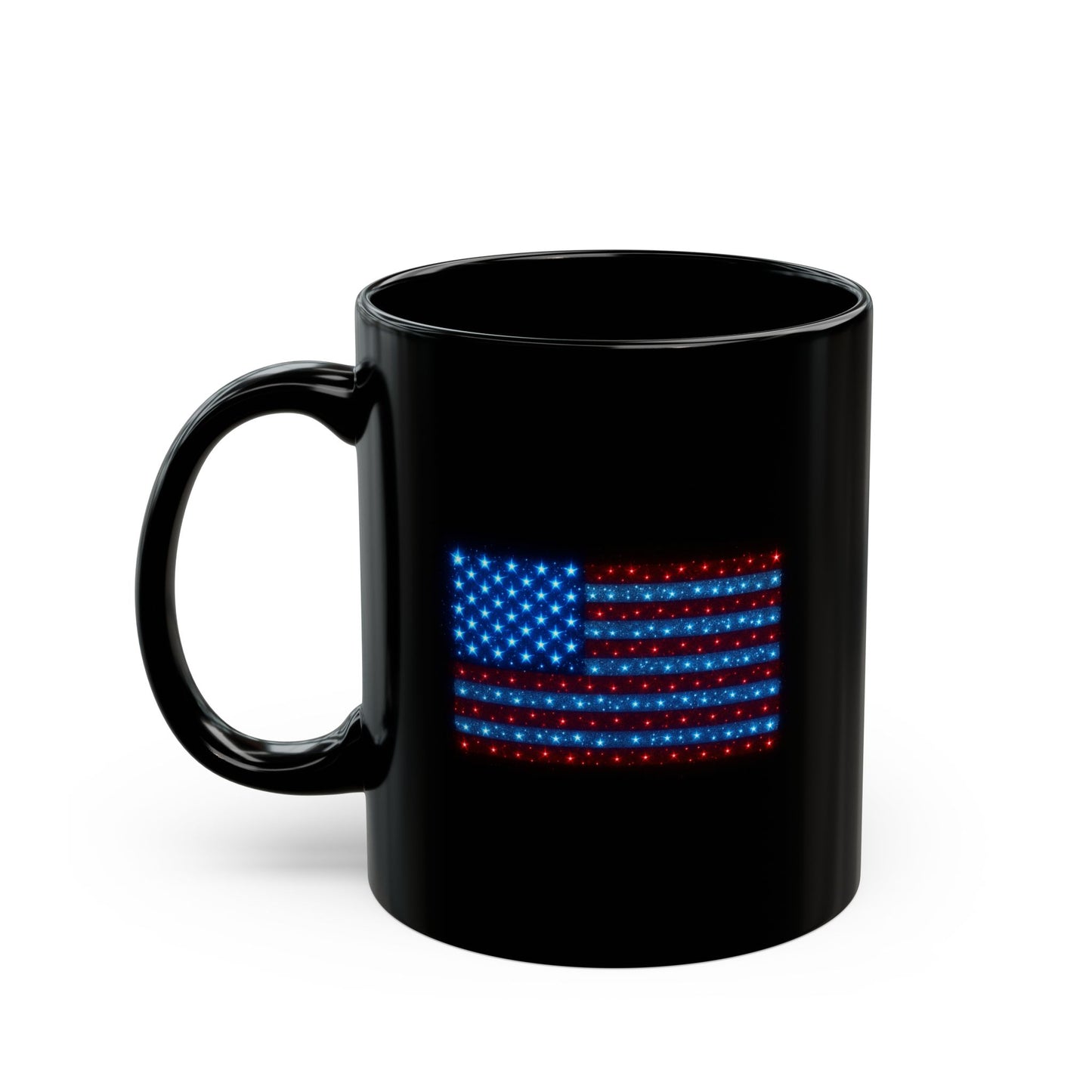 American Flag Coffee Mug – Black Ceramic USA Patriotic Cup, Red White Blue Stars & Stripes Design | 11oz 15oz Gift for Veterans, 4th of July