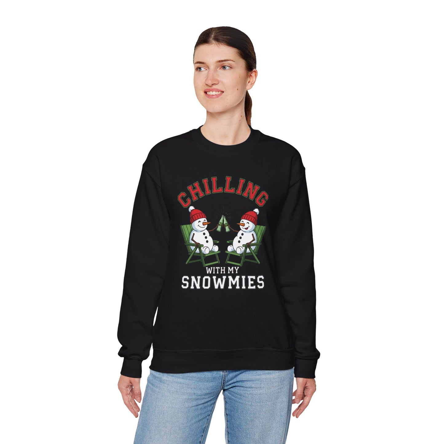 Chilling With My Snowmies Sweatshirt - Funny Christmas Snowman Sweater, Holiday Party Shirt, Cute Winter Gift, Matching Friends Xmas Top