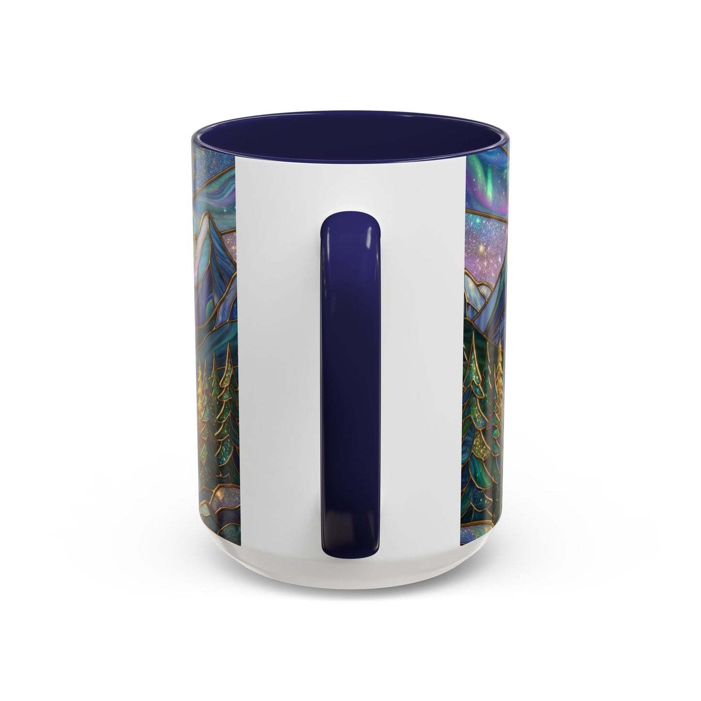 Stained Glass Mountain Mug, Mountain Landscape Coffee Cup, Galaxy Sky Nature Ceramic Mug, Sunrise River Forest Art, 11oz 15oz Gift