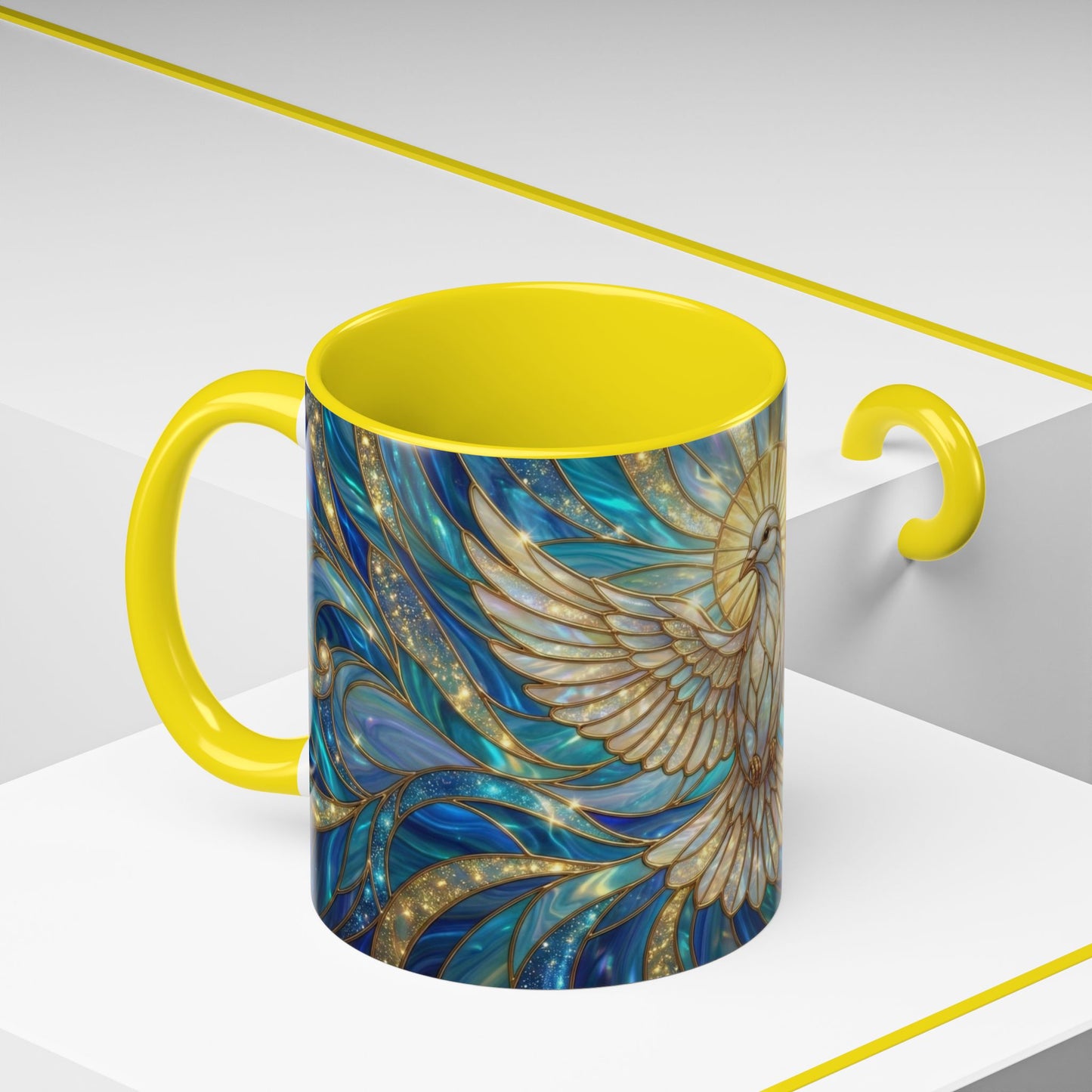 Stained Glass Dove Mug, Peace Dove Coffee Mug, Holy Spirit Dove Cup, Christian Gift Mug, Spiritual Art Mug, Faith Inspired Coffee Cup