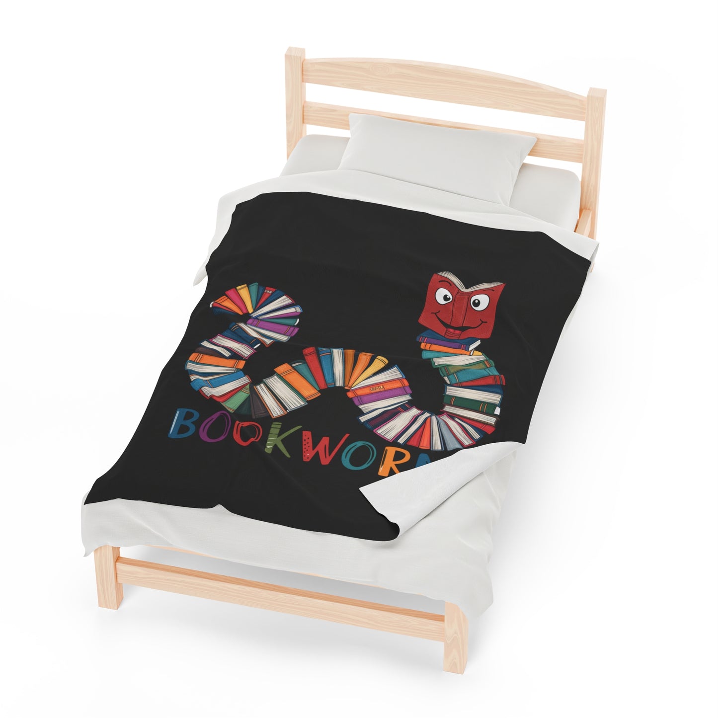 Velveteen Plush Blanket - Bookworm Design