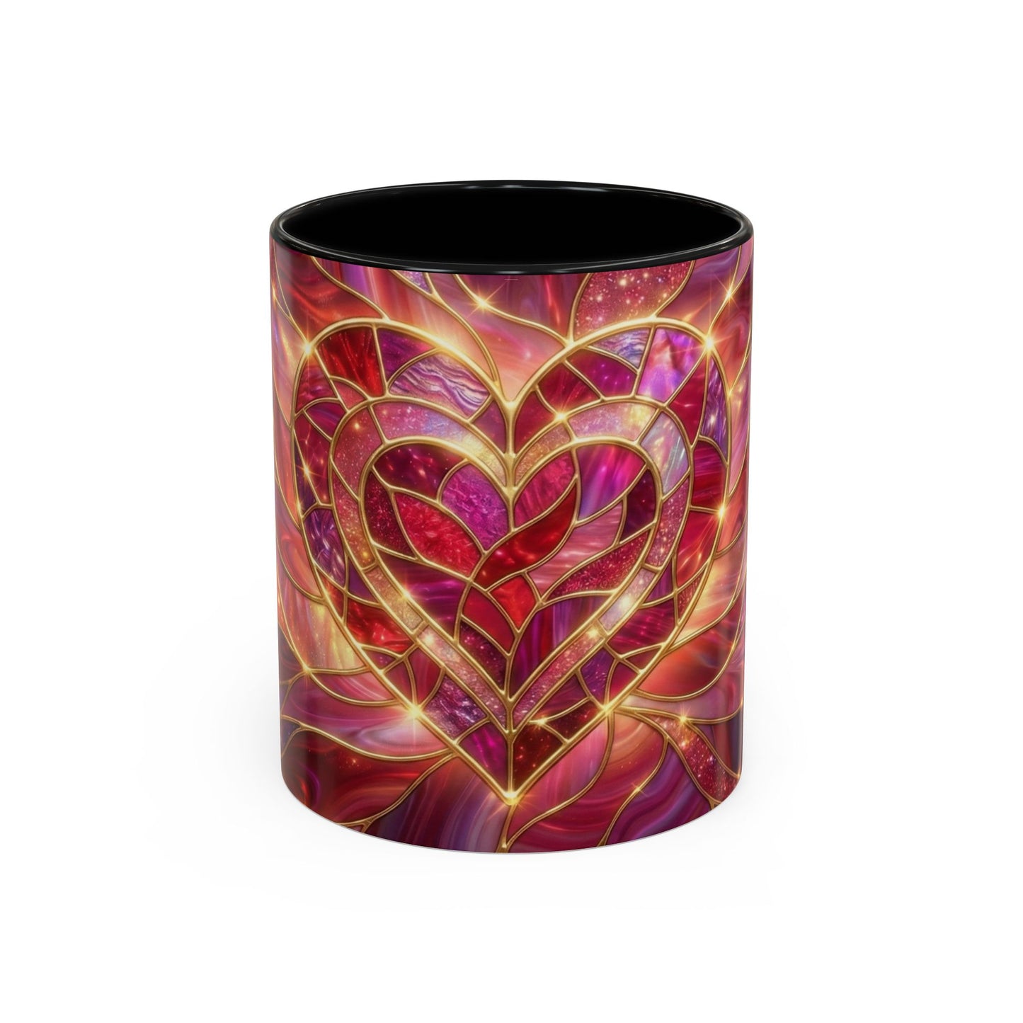 Stained Glass Heart Mug, Valentine Coffee Mug, Romantic Love Mug, Pink Red Ceramic Cup, Gift For Her, Anniversary Gift Mug