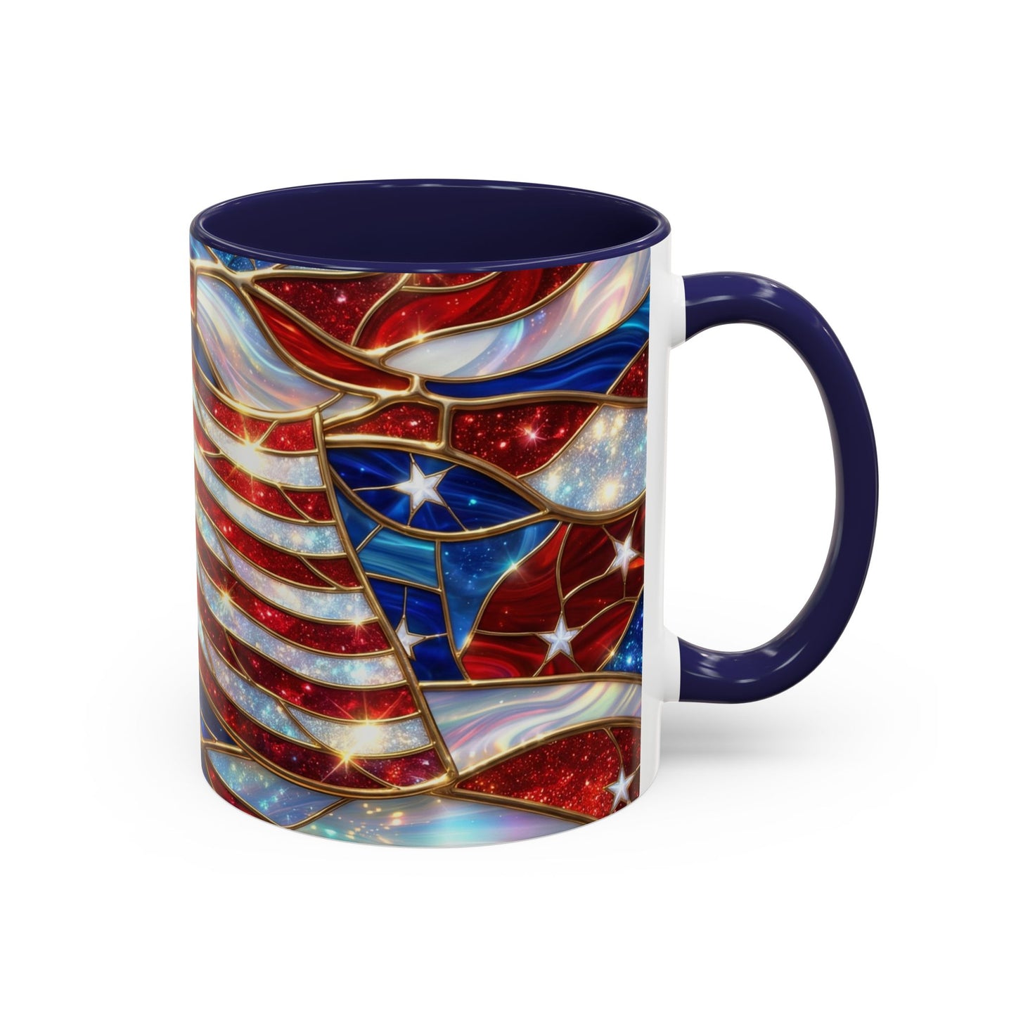American Flag Mug, Stained Glass Flag Coffee Mug, Patriotic Mug, USA Flag Cup, Fourth Of July Gift, Veterans Gift Mug