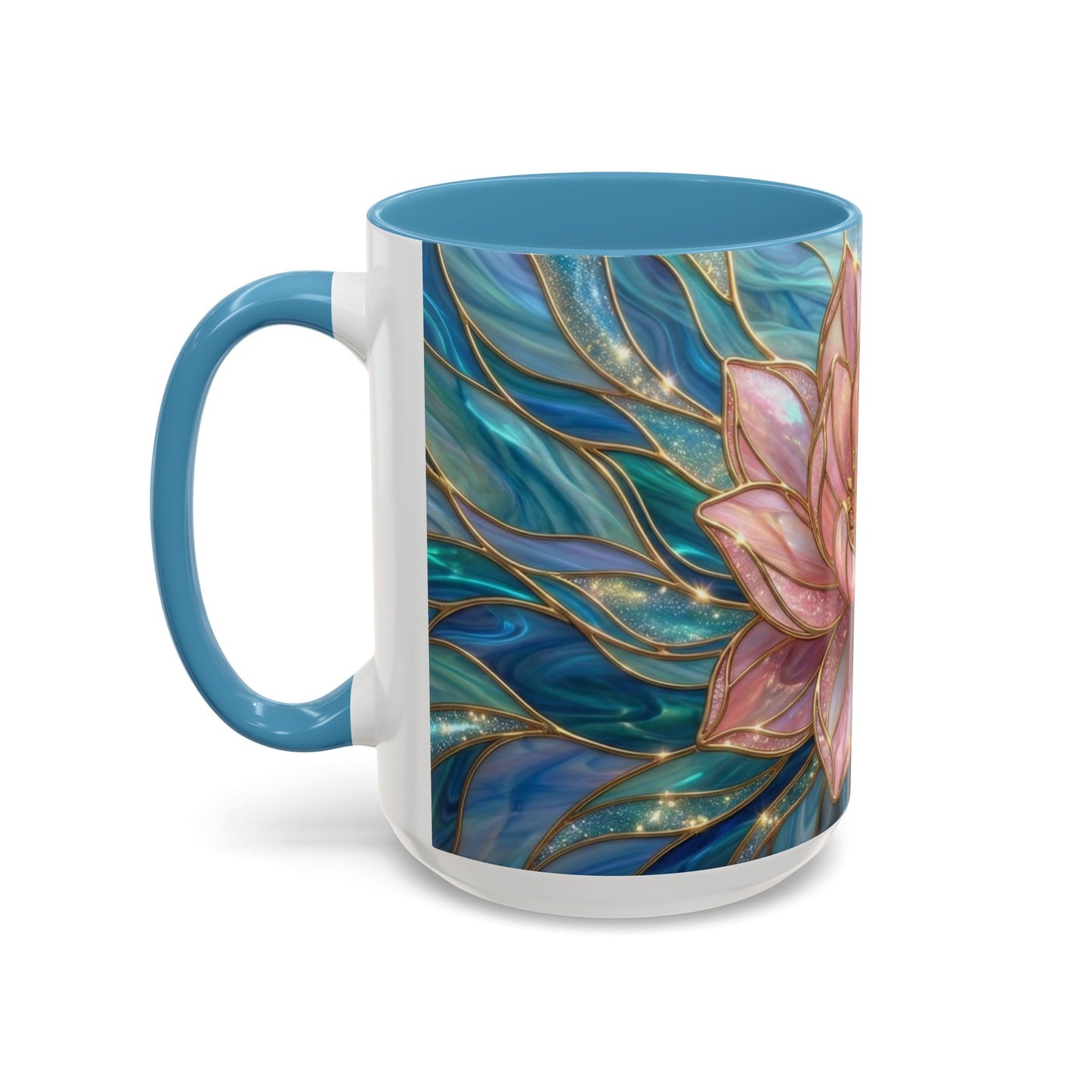 Pink Lotus Flower Mug, Stained Glass Style Coffee Cup, Spiritual Zen Gift For Women, Yoga Lover Tea Mug, Meditation Boho Floral Drinkware