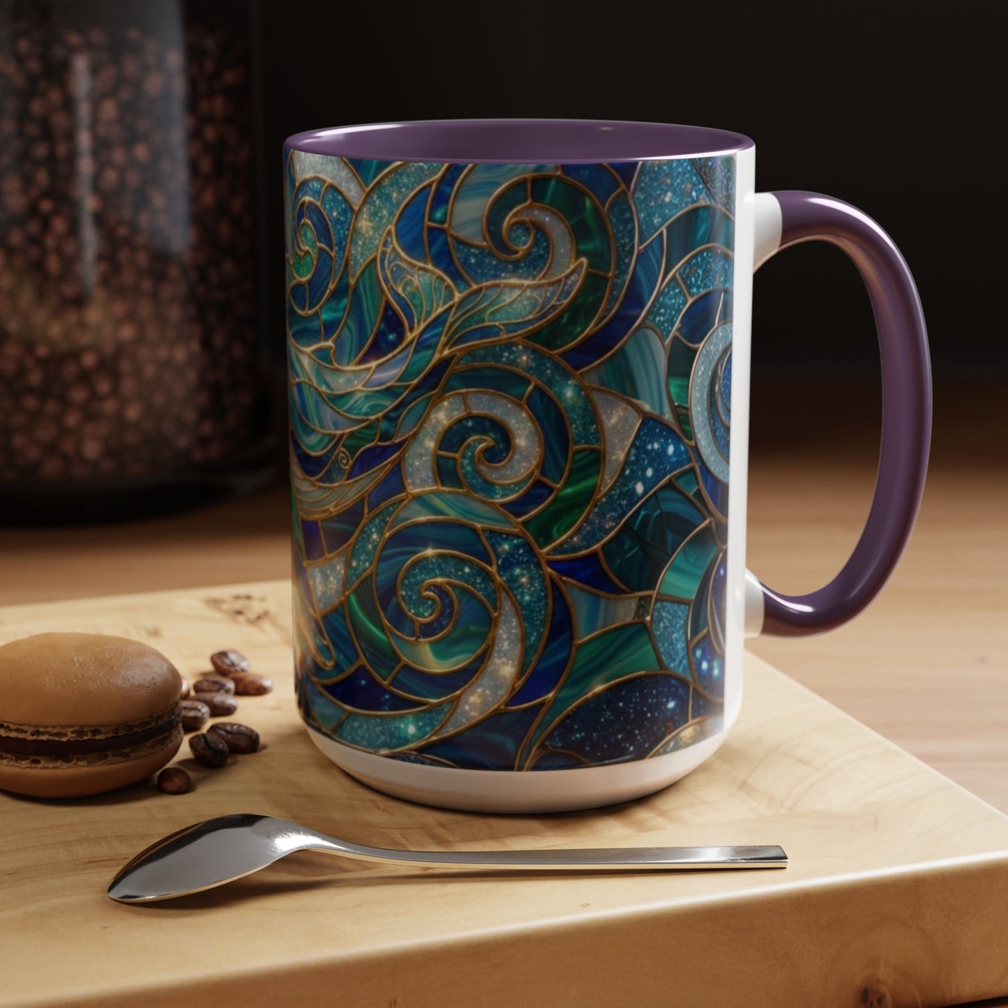 Stained Glass Whale Mug, Ocean Art Coffee Cup, Blue Sea Life Design, Nautical Gift For Ocean Lovers, Colorful Stained Glass Whale Cup