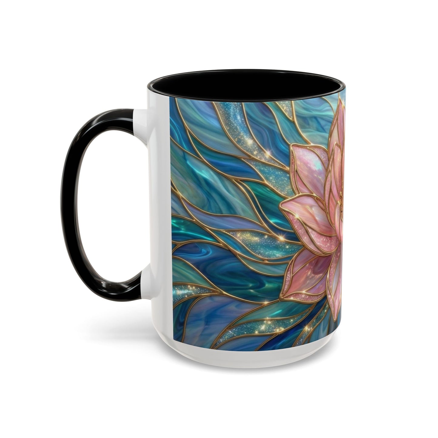 Pink Lotus Flower Mug, Stained Glass Style Coffee Cup, Spiritual Zen Gift For Women, Yoga Lover Tea Mug, Meditation Boho Floral Drinkware