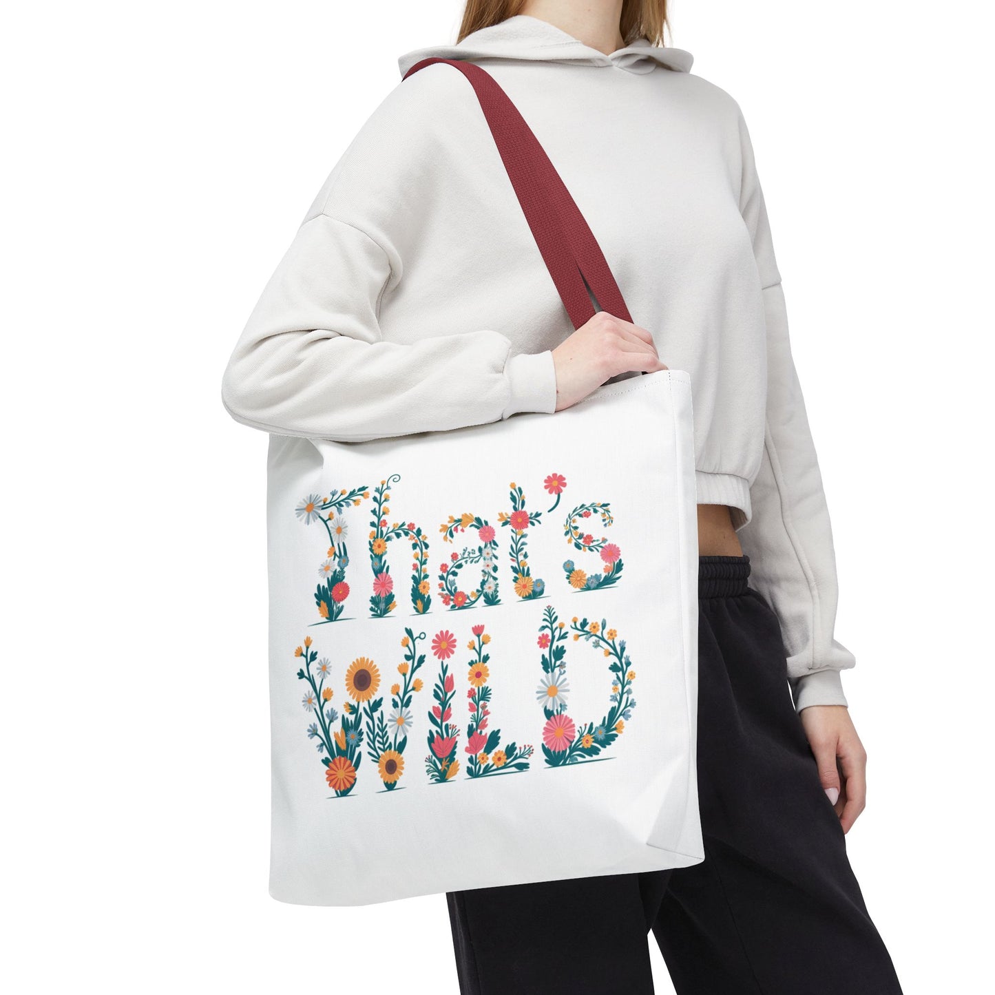 That’s Wild Floral Tote Bag – Cute Boho Canvas Bag With Colorful Flower Lettering, Eco Reusable Shopping Tote, Nature Lover Gift For Everyday Style