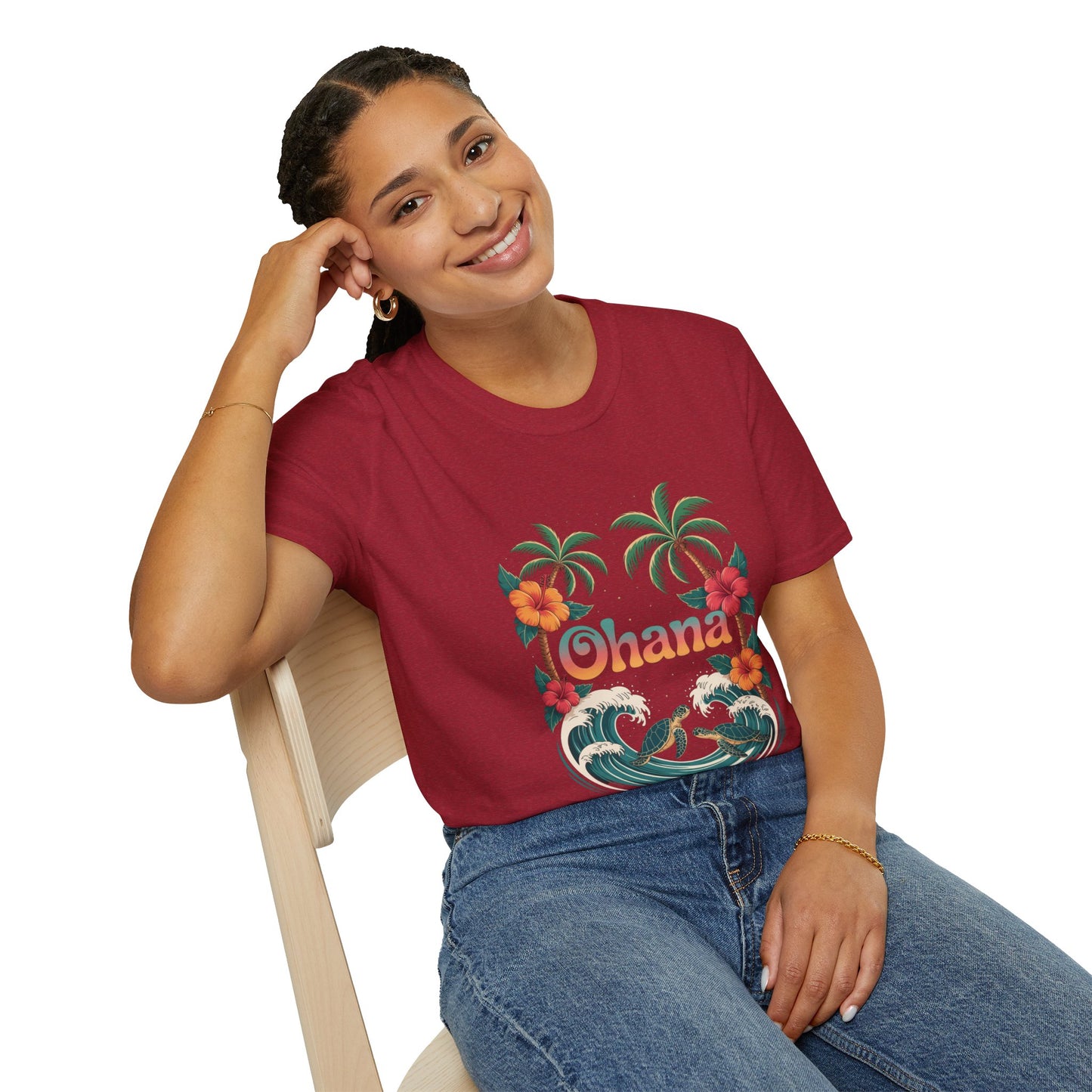 Ohana Shirt - Retro Hawaiian Sea Turtle & Palm Tree Graphic Tee - Tropical Beach Family Gift, Summer Vacation Aesthetic T-Shirt