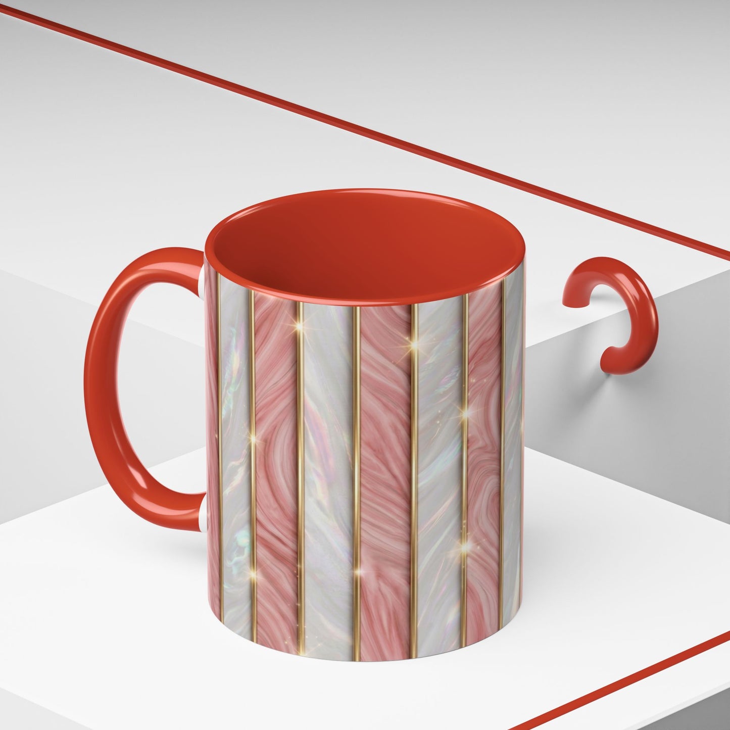 Pink Marble Coffee Mug, Gold Stripe Faux Agate Cup, Glam Desk Accessory, Elegant Tea Mug, Luxury Gift for Her, Chic Office Desk Decor
