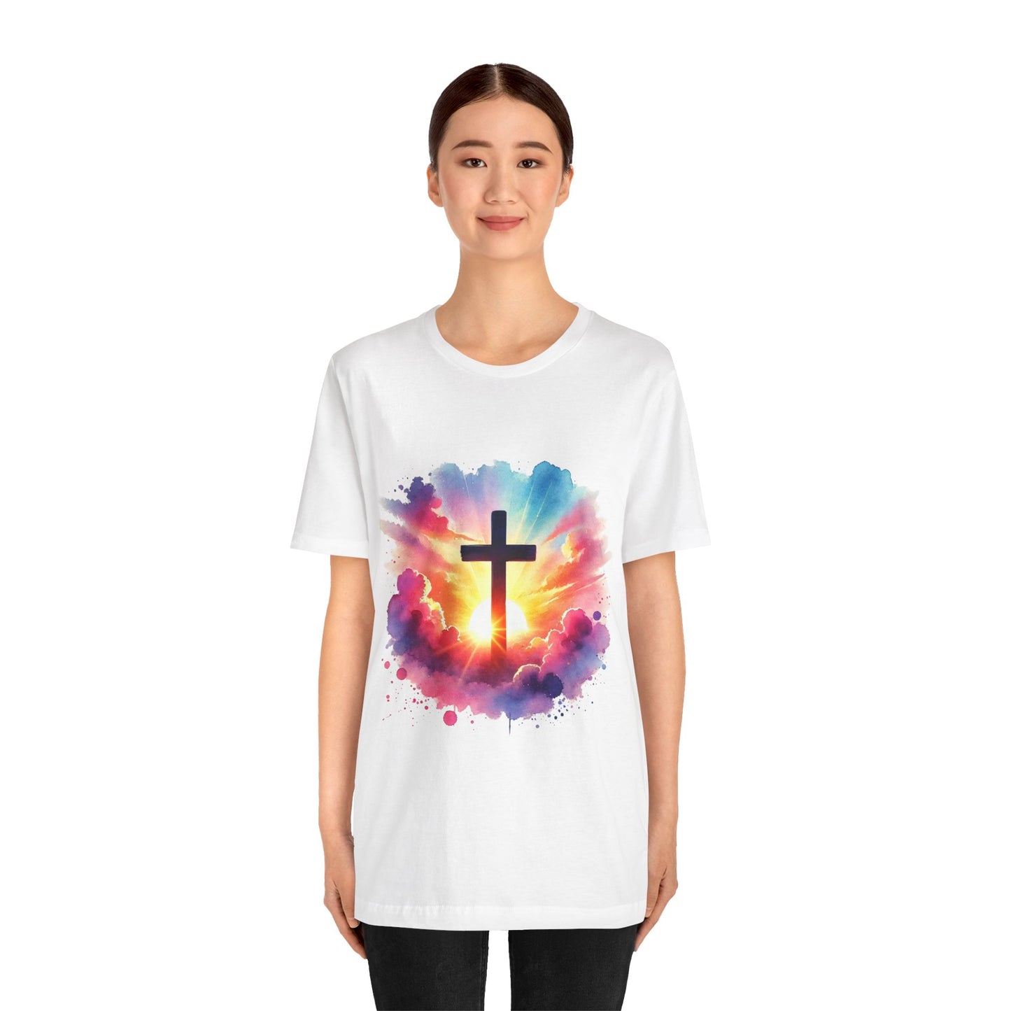 Faith Cross Sunburst Christian Tee | Inspirational Christian T-Shirt | Colorful Sunrise Cross Shirt | Faith Gifts for Women Men